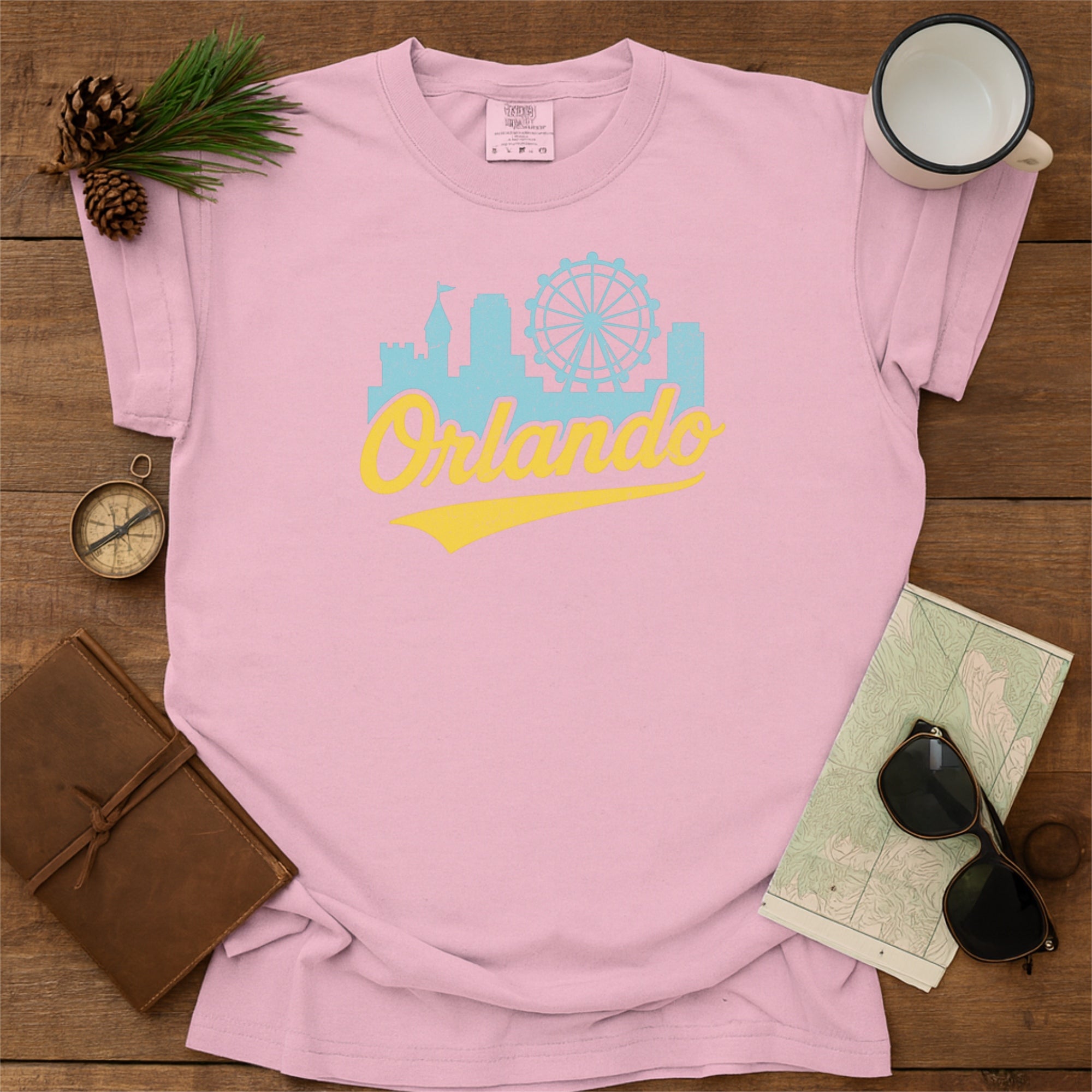 Orlando Florida Skyline with Retro Swoosh Comfort Colors Souvenir T-Shirt