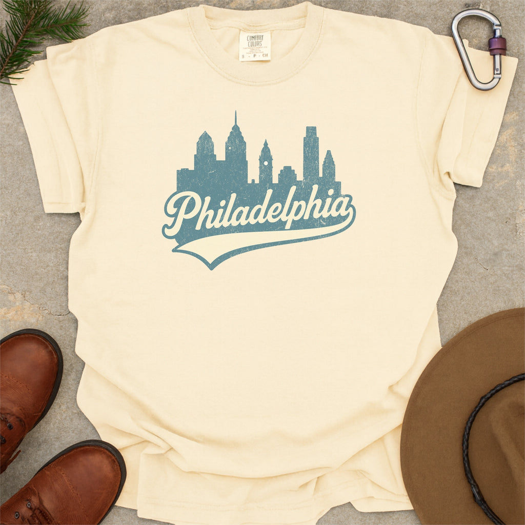 Philadelphia Skyline with Retro Swoosh Comfort Colors Souvenir T-Shirt