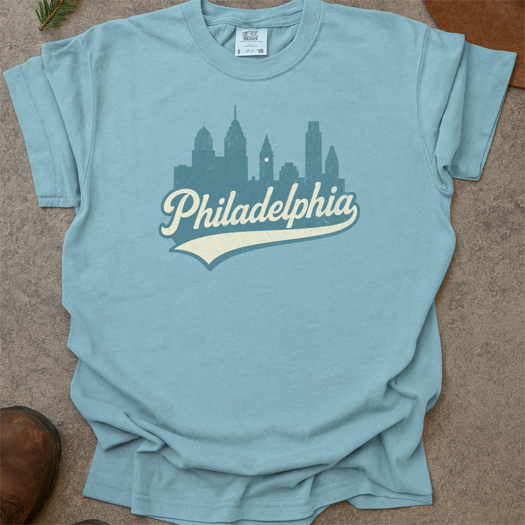Philadelphia Skyline with Retro Swoosh Comfort Colors Souvenir T-Shirt