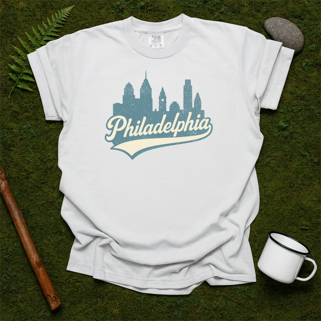 Philadelphia Skyline with Retro Swoosh Comfort Colors Souvenir T-Shirt