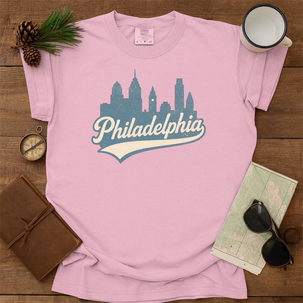 Philadelphia Skyline with Retro Swoosh Comfort Colors Souvenir T-Shirt
