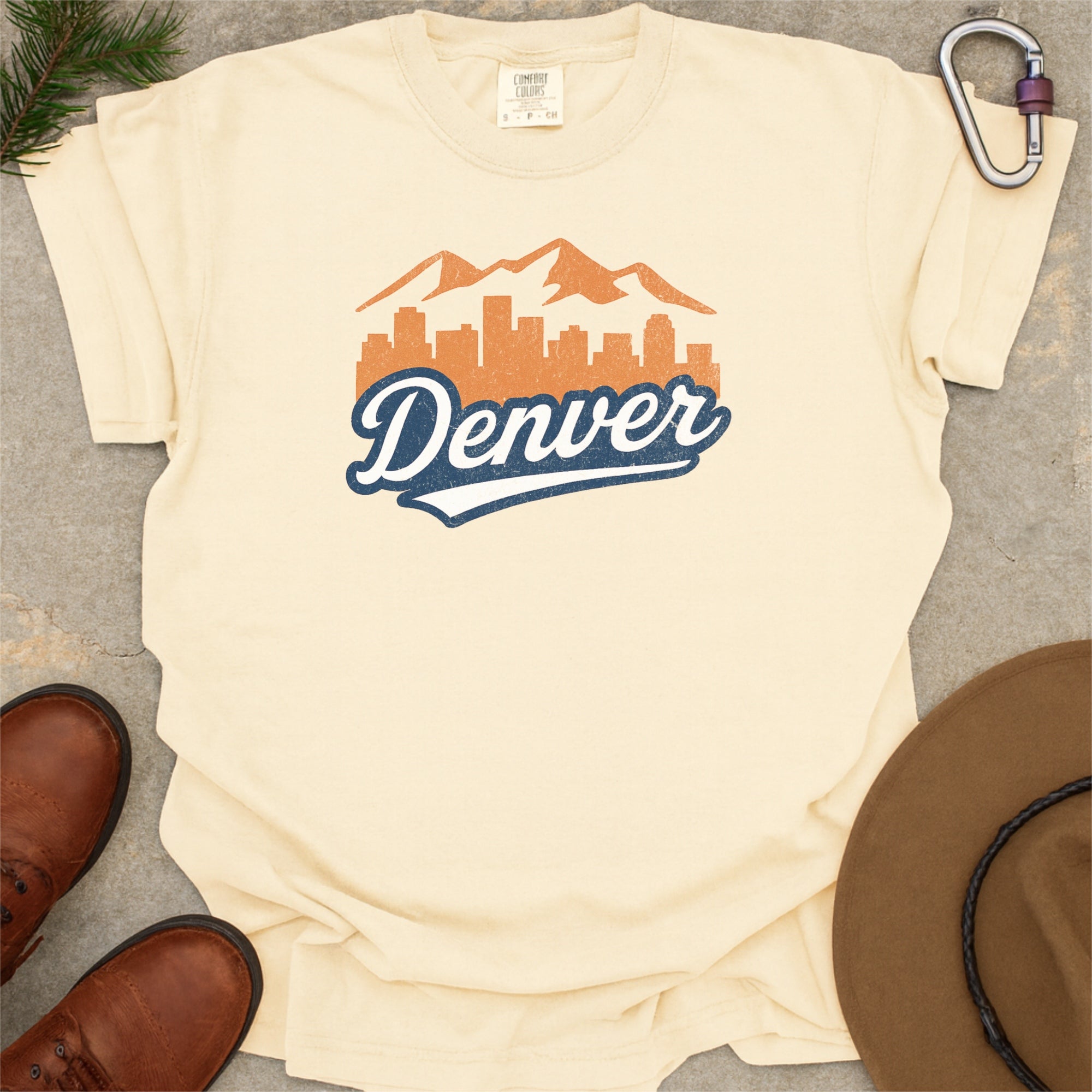 Denver Colorado Skyline with Retro Swoosh Comfort Colors Souvenir T-Shirt