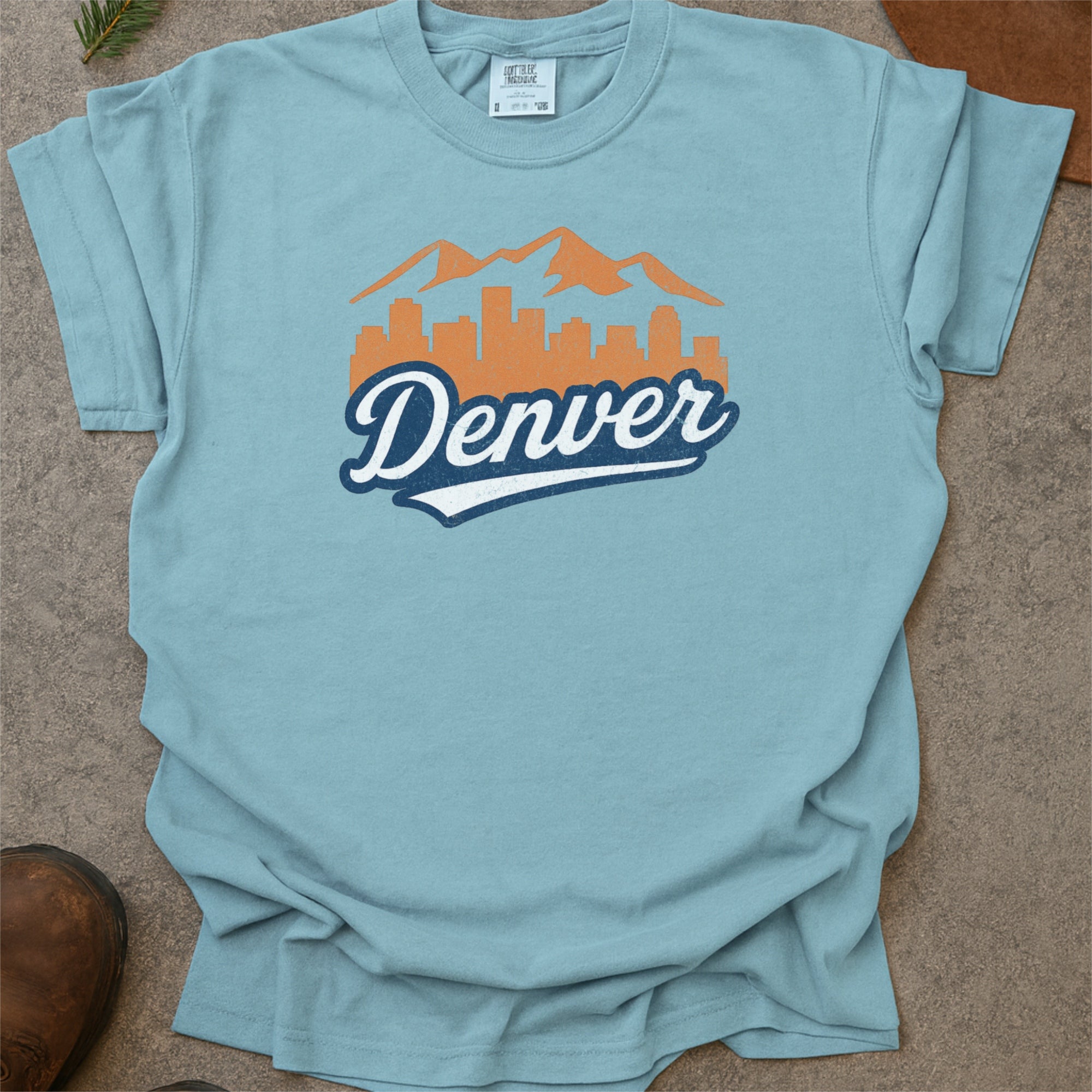Denver Colorado Skyline with Retro Swoosh Comfort Colors Souvenir T-Shirt