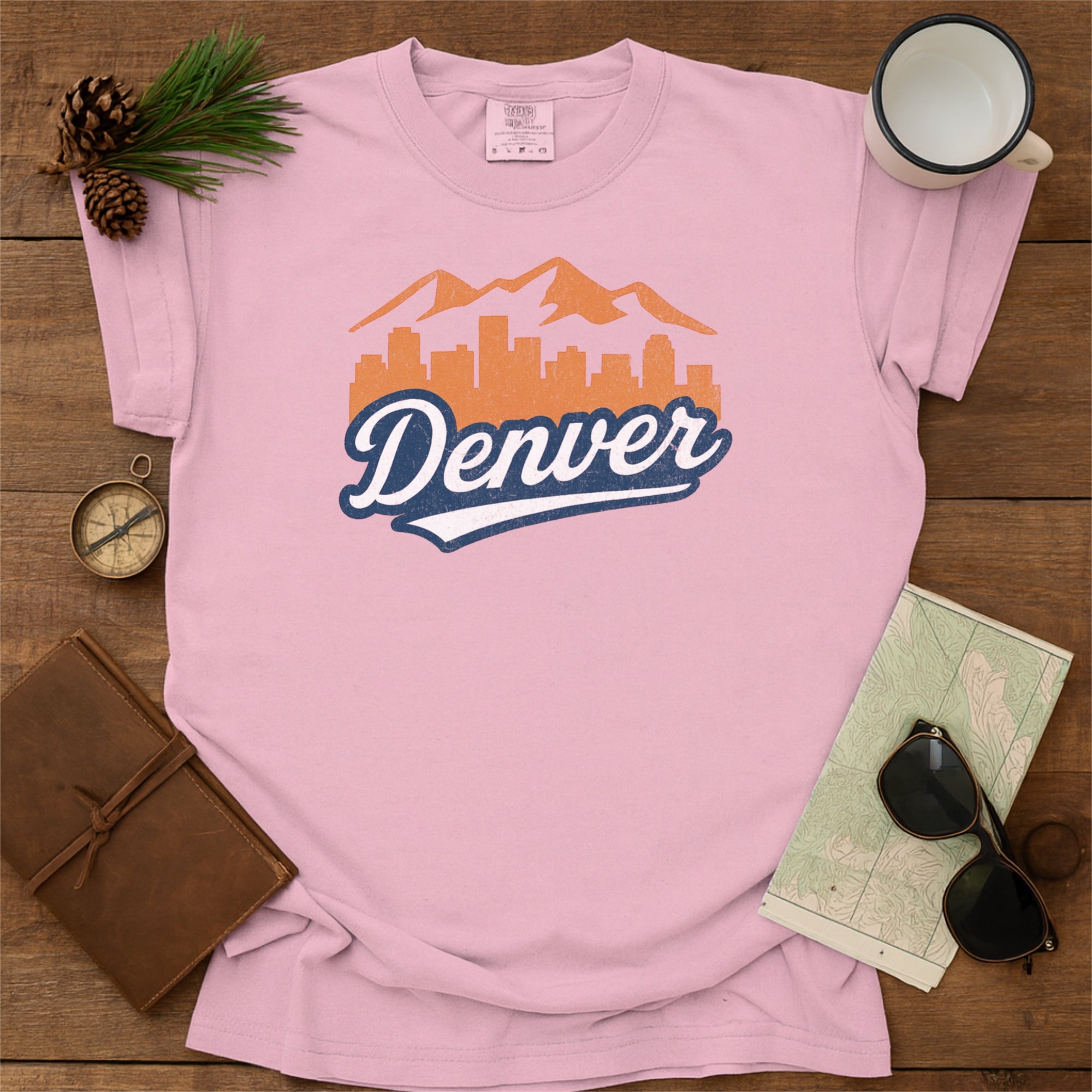 Denver Colorado Skyline with Retro Swoosh Comfort Colors Souvenir T-Shirt
