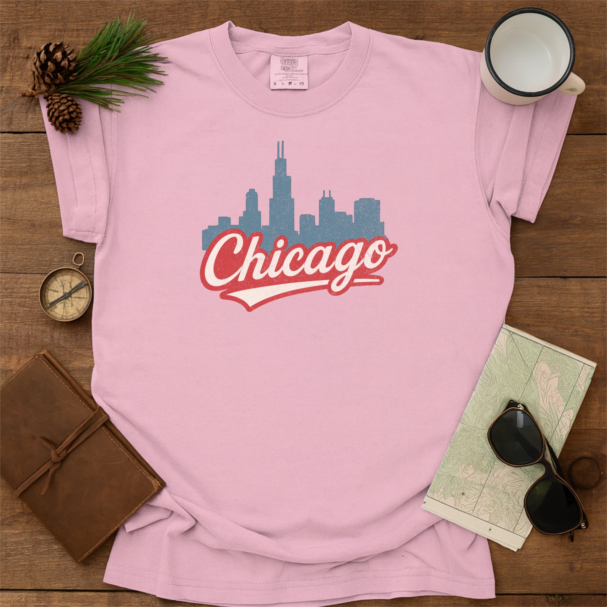Chicago Illinois Skyline with Retro Swoosh Comfort Colors Souvenir T-Shirt