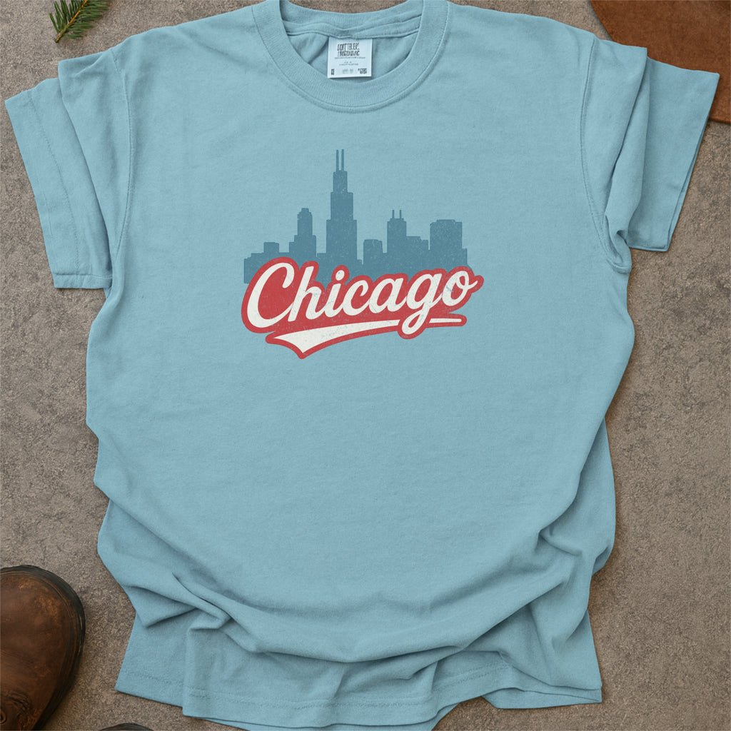Chicago Illinois Skyline with Retro Swoosh Comfort Colors Souvenir T-Shirt