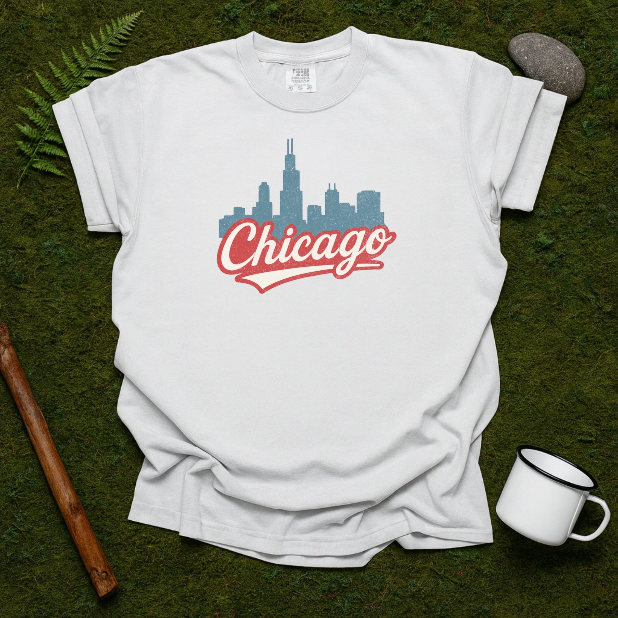 Chicago Illinois Skyline with Retro Swoosh Comfort Colors Souvenir T-Shirt