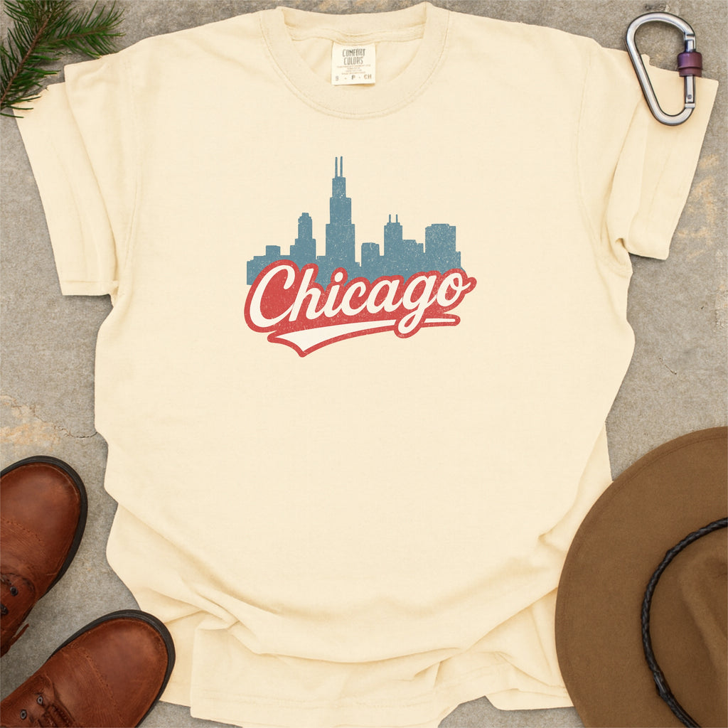 Chicago Illinois Skyline with Retro Swoosh Comfort Colors Souvenir T-Shirt