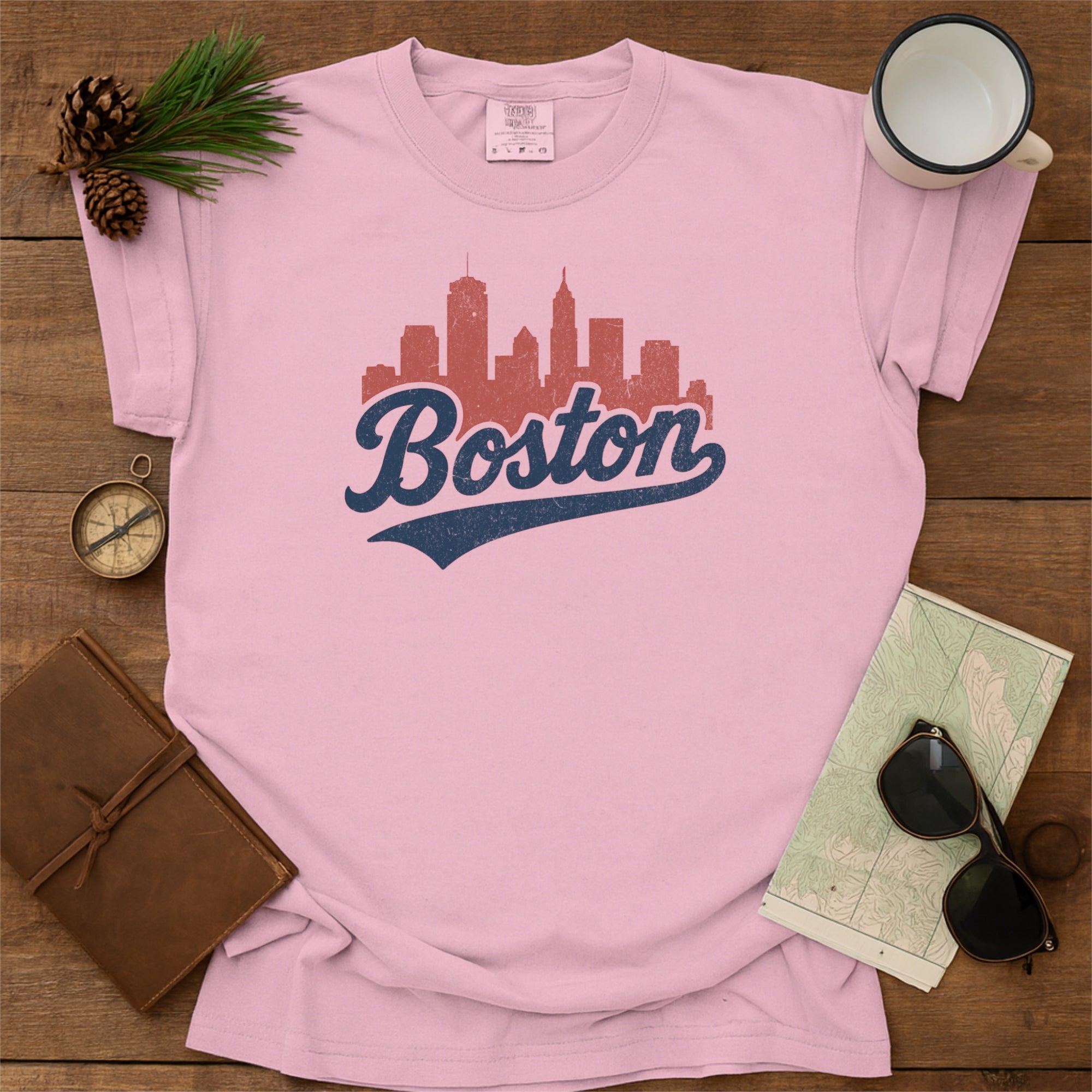 Boston Massachusetts Skyline with Retro Swoosh Comfort Colors Souvenir T-Shirt
