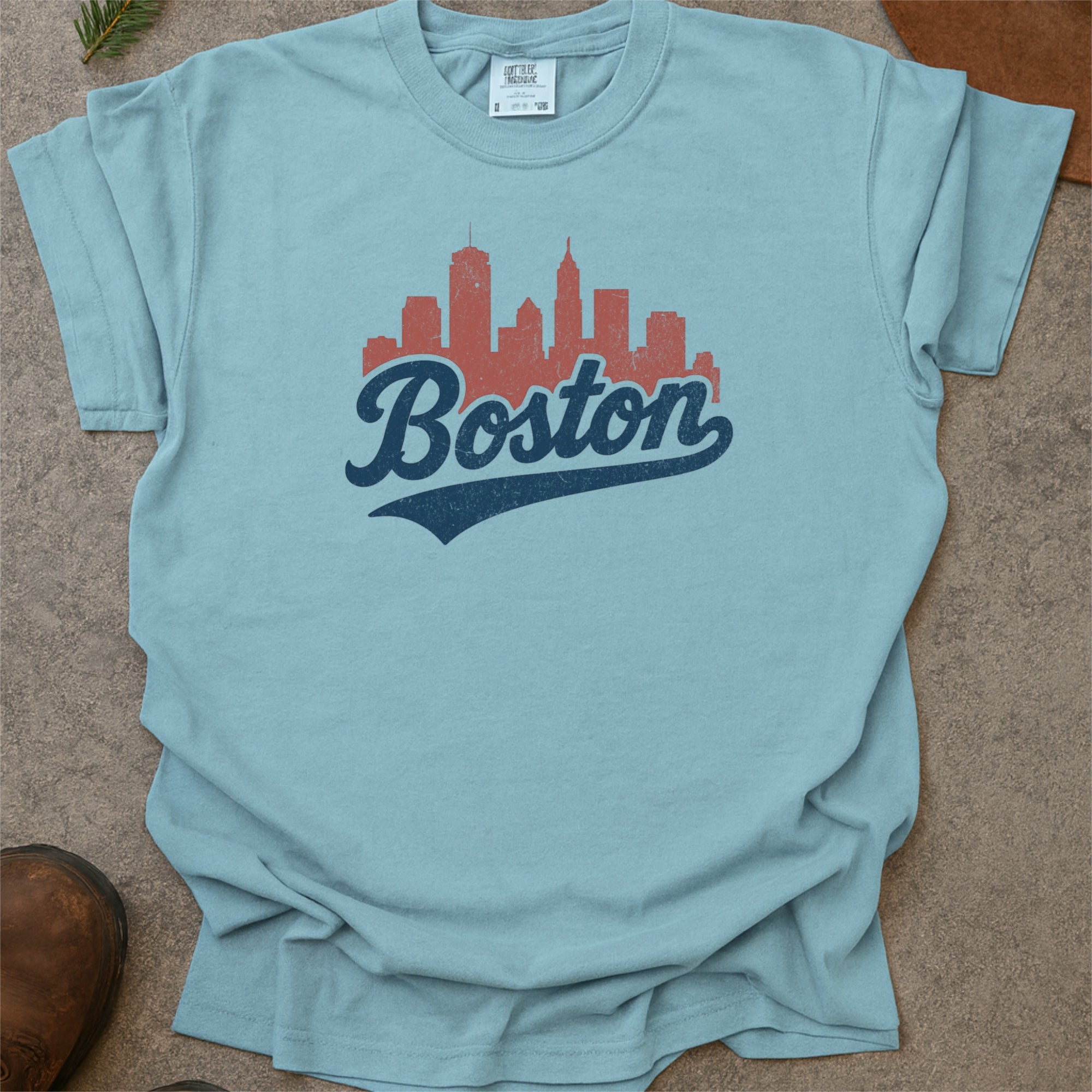 Boston Massachusetts Skyline with Retro Swoosh Comfort Colors Souvenir T-Shirt