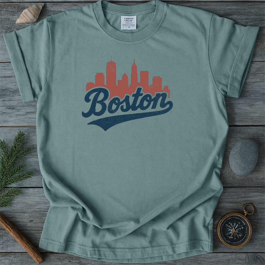Boston Massachusetts Skyline with Retro Swoosh Comfort Colors Souvenir T-Shirt