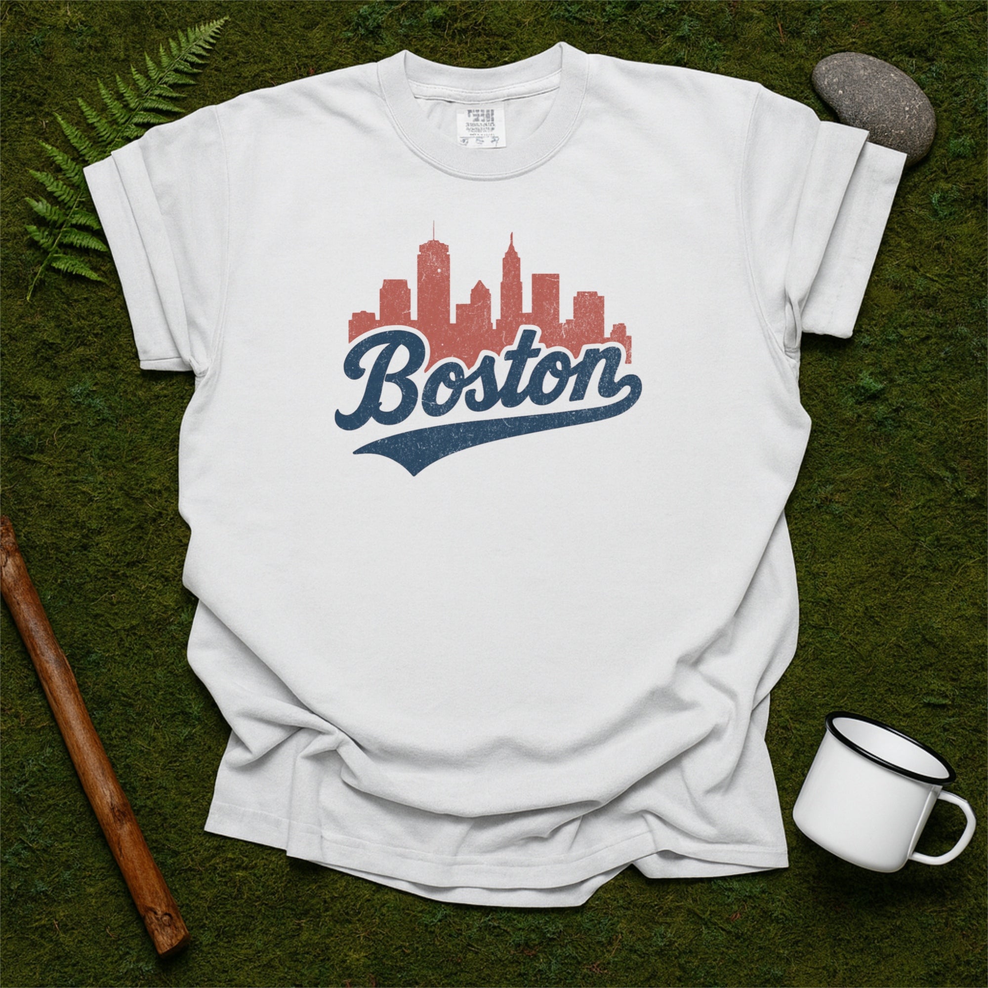 Boston Massachusetts Skyline with Retro Swoosh Comfort Colors Souvenir T-Shirt