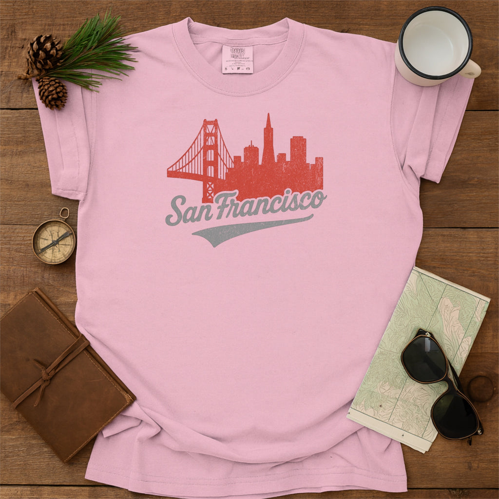 San Francisco Skyline with Retro Swoosh Comfort Colors Souvenir T-Shirt