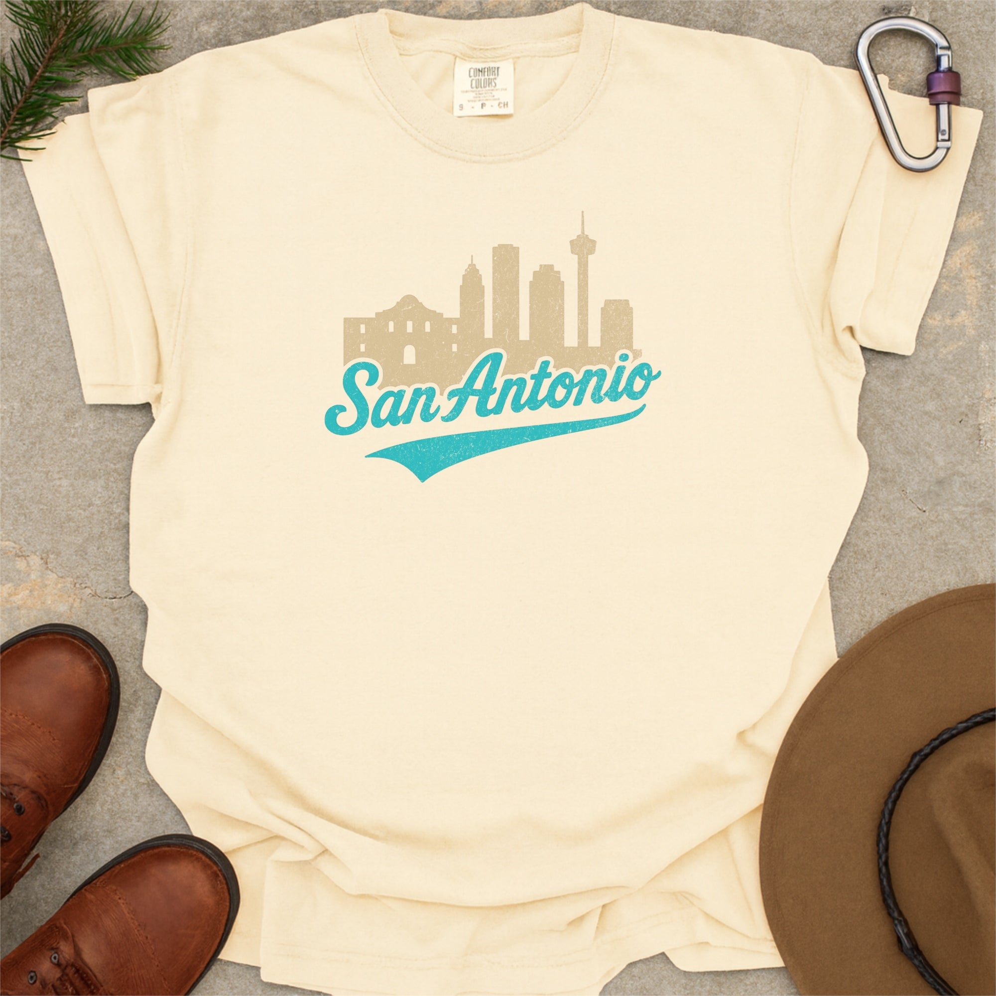 San Antonio Skyline with Retro Swoosh Comfort Colors Souvenir T-Shirt
