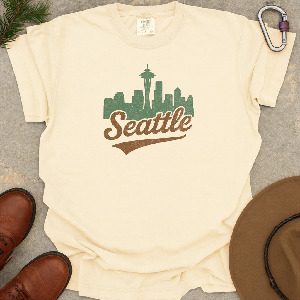 Seattle Washington Skyline with Retro Swoosh Comfort Colors Souvenir T-Shirt