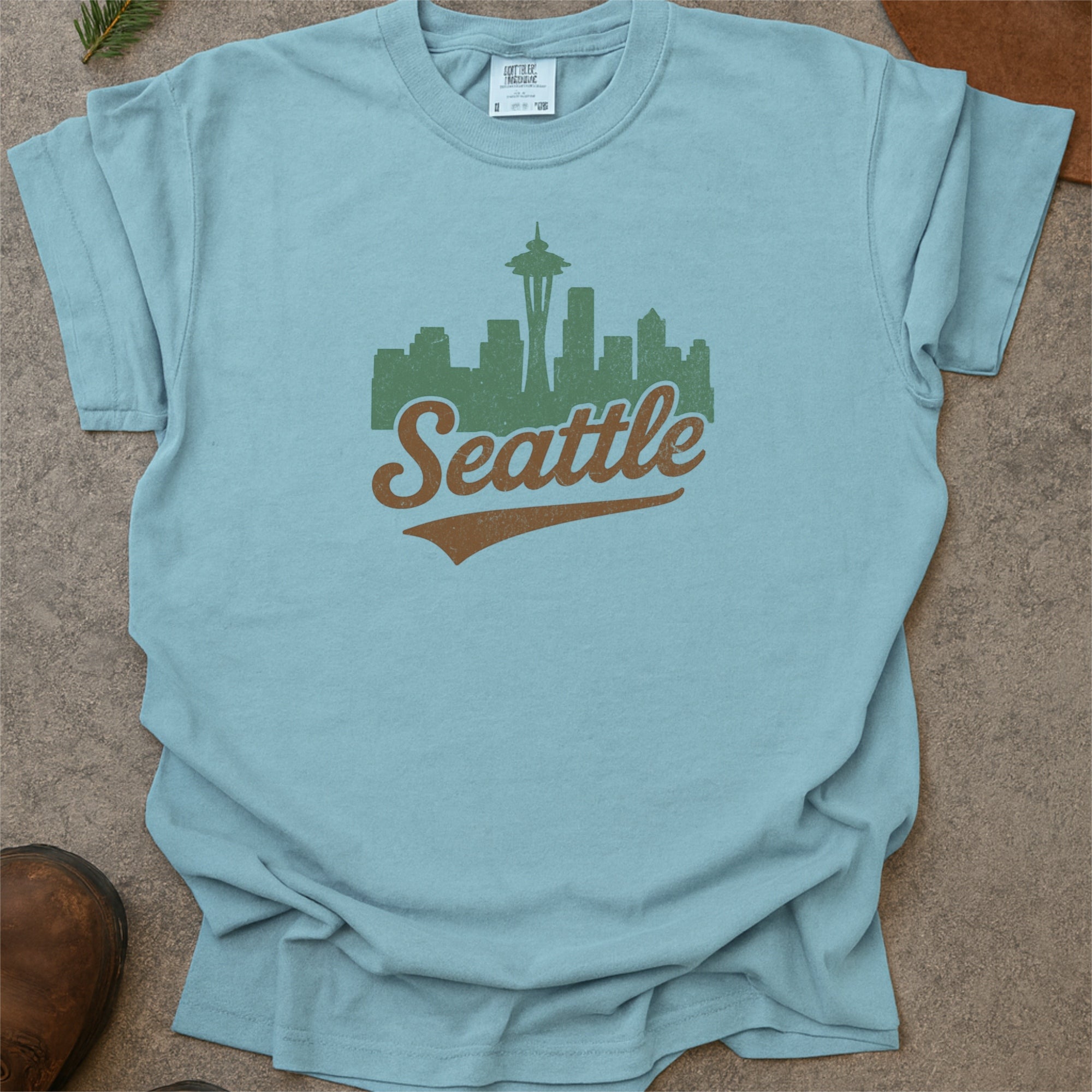 Seattle Washington Skyline with Retro Swoosh Comfort Colors Souvenir T-Shirt