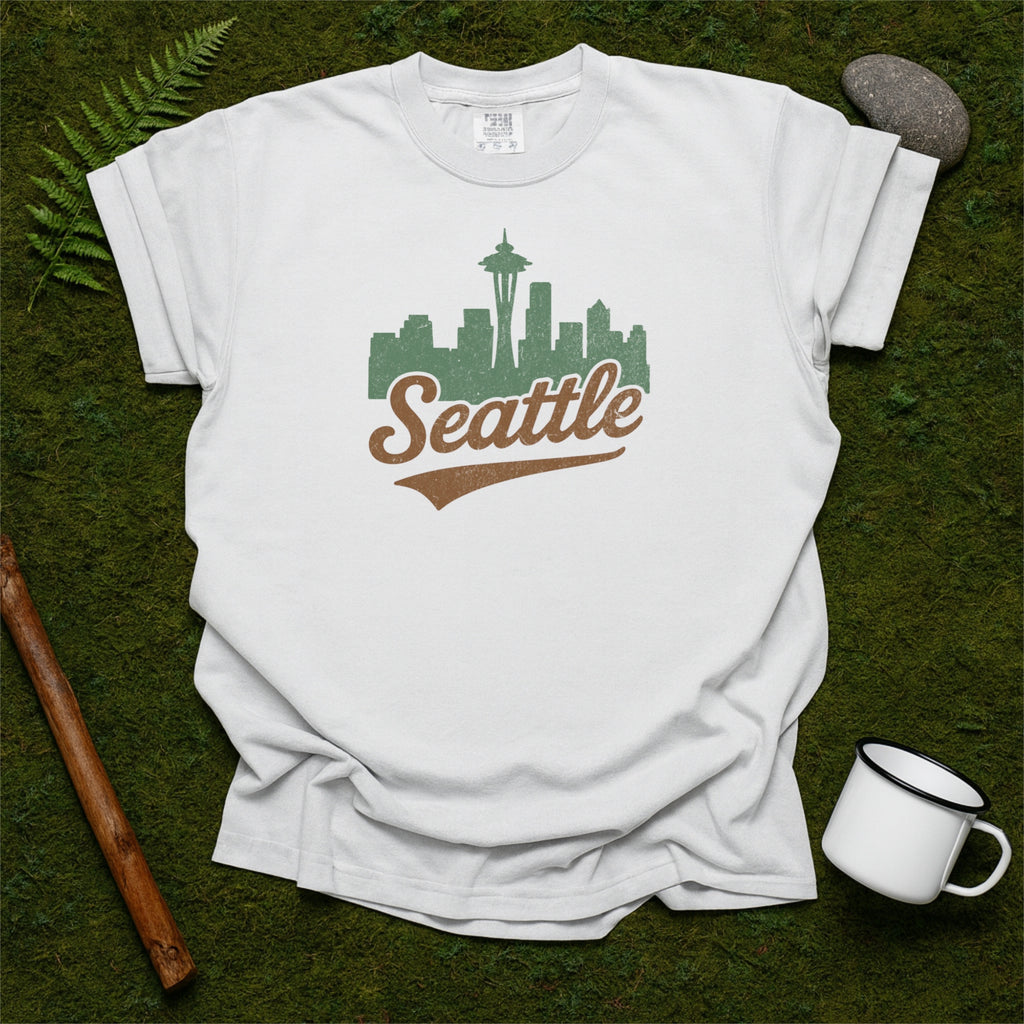 Seattle Washington Skyline with Retro Swoosh Comfort Colors Souvenir T-Shirt