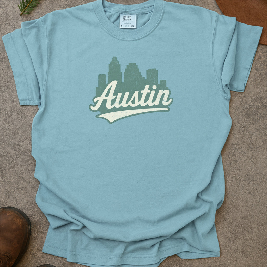 Austin Texas Skyline with Retro Swoosh Comfort Colors Souvenir T-Shirt
