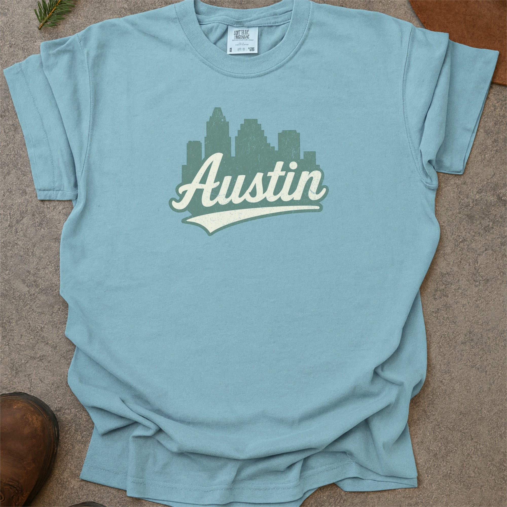 Austin Texas Skyline with Retro Swoosh Comfort Colors Souvenir T-Shirt
