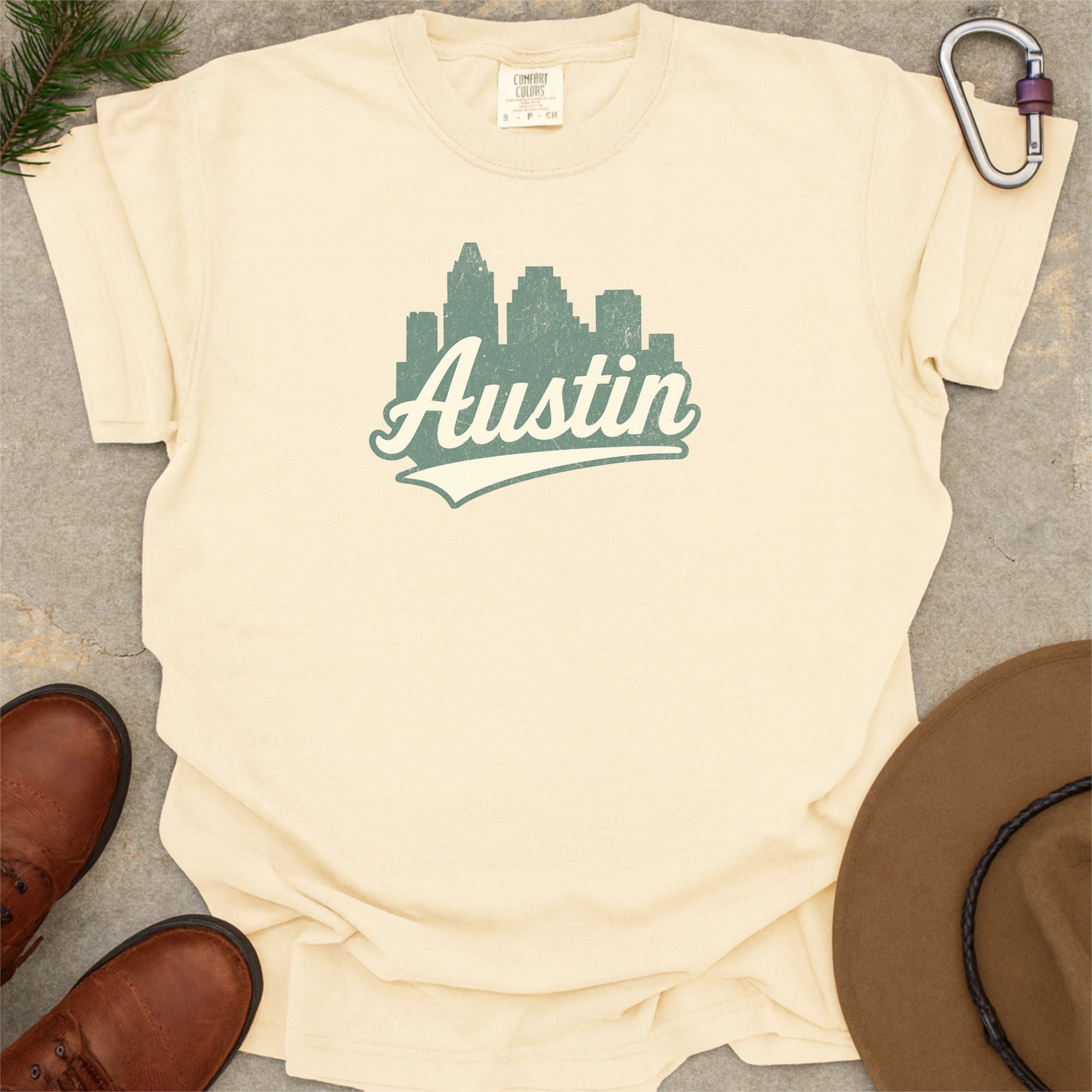Austin Texas Skyline with Retro Swoosh Comfort Colors Souvenir T-Shirt
