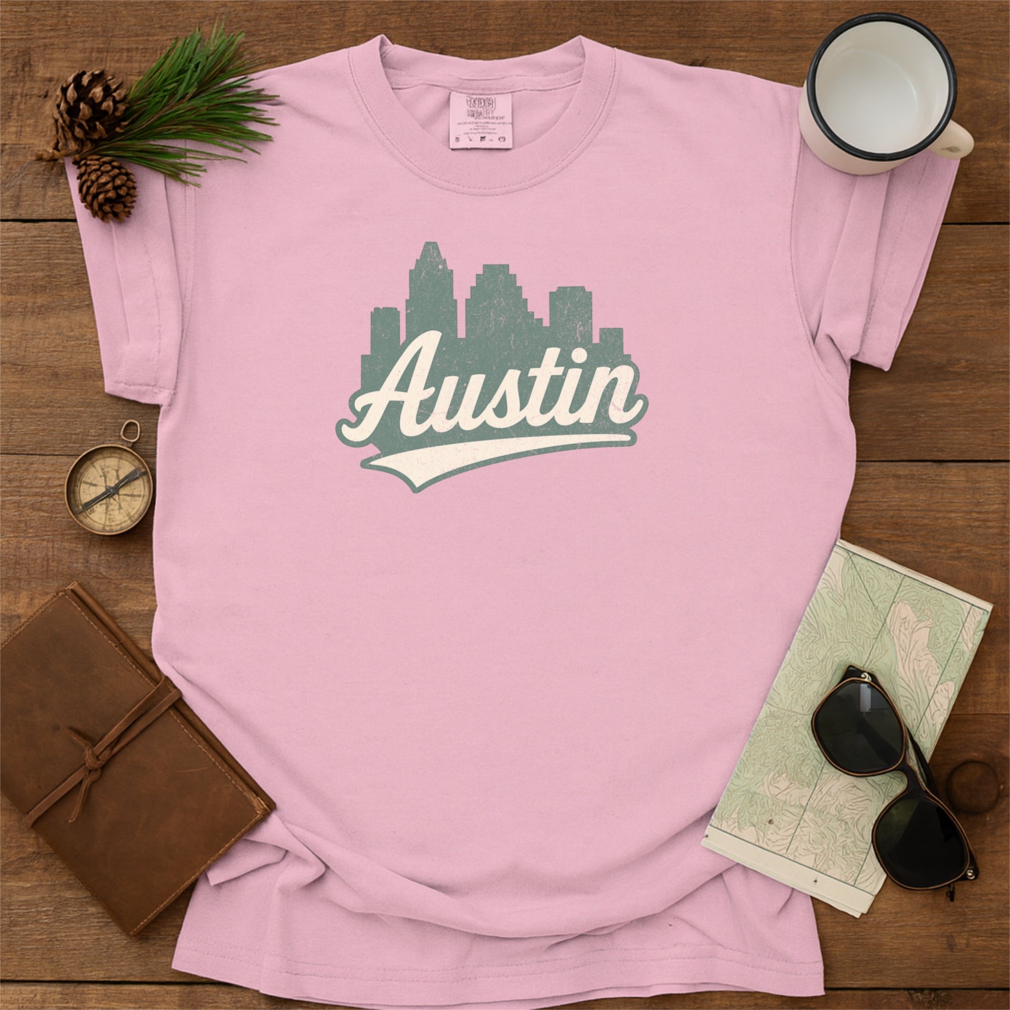Austin Texas Skyline with Retro Swoosh Comfort Colors Souvenir T-Shirt