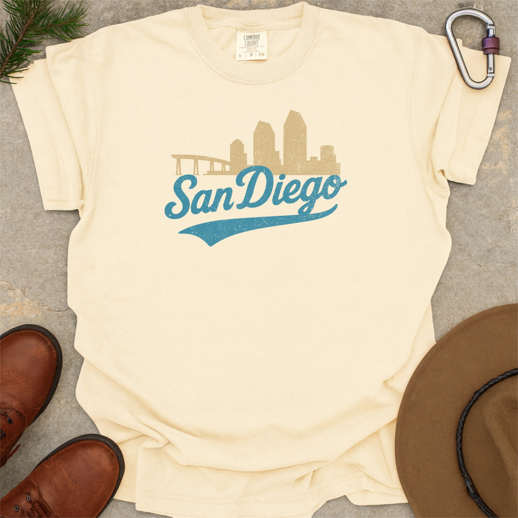 San Diego Skyline with Retro Swoosh Comfort Colors Souvenir T-Shirt