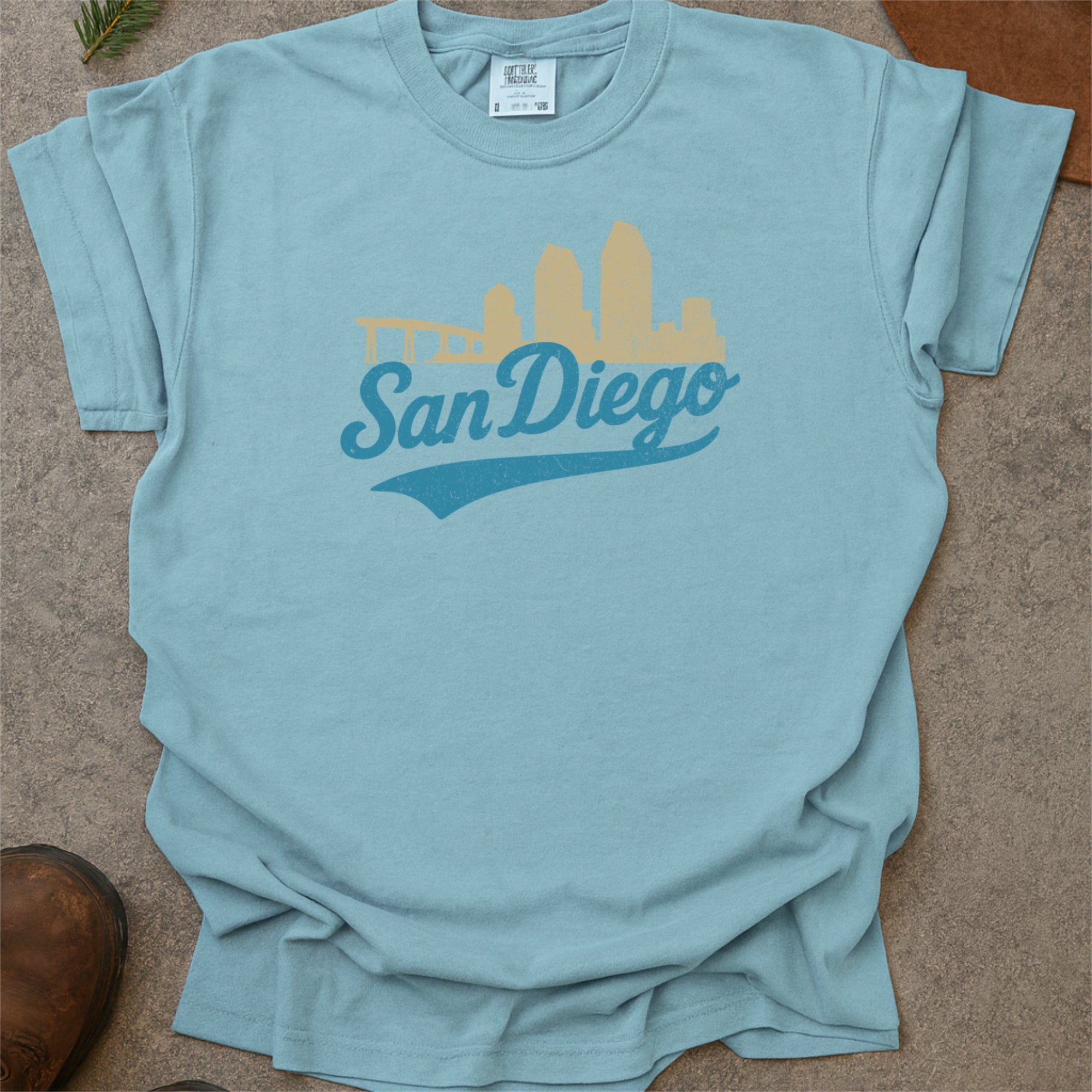 San Diego Skyline with Retro Swoosh Comfort Colors Souvenir T-Shirt