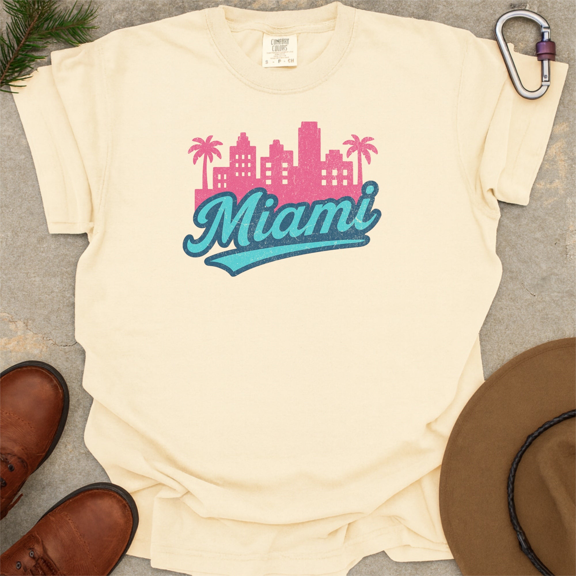 Miami Florida Skyline with Retro Swoosh Comfort Colors Souvenir T-Shirt