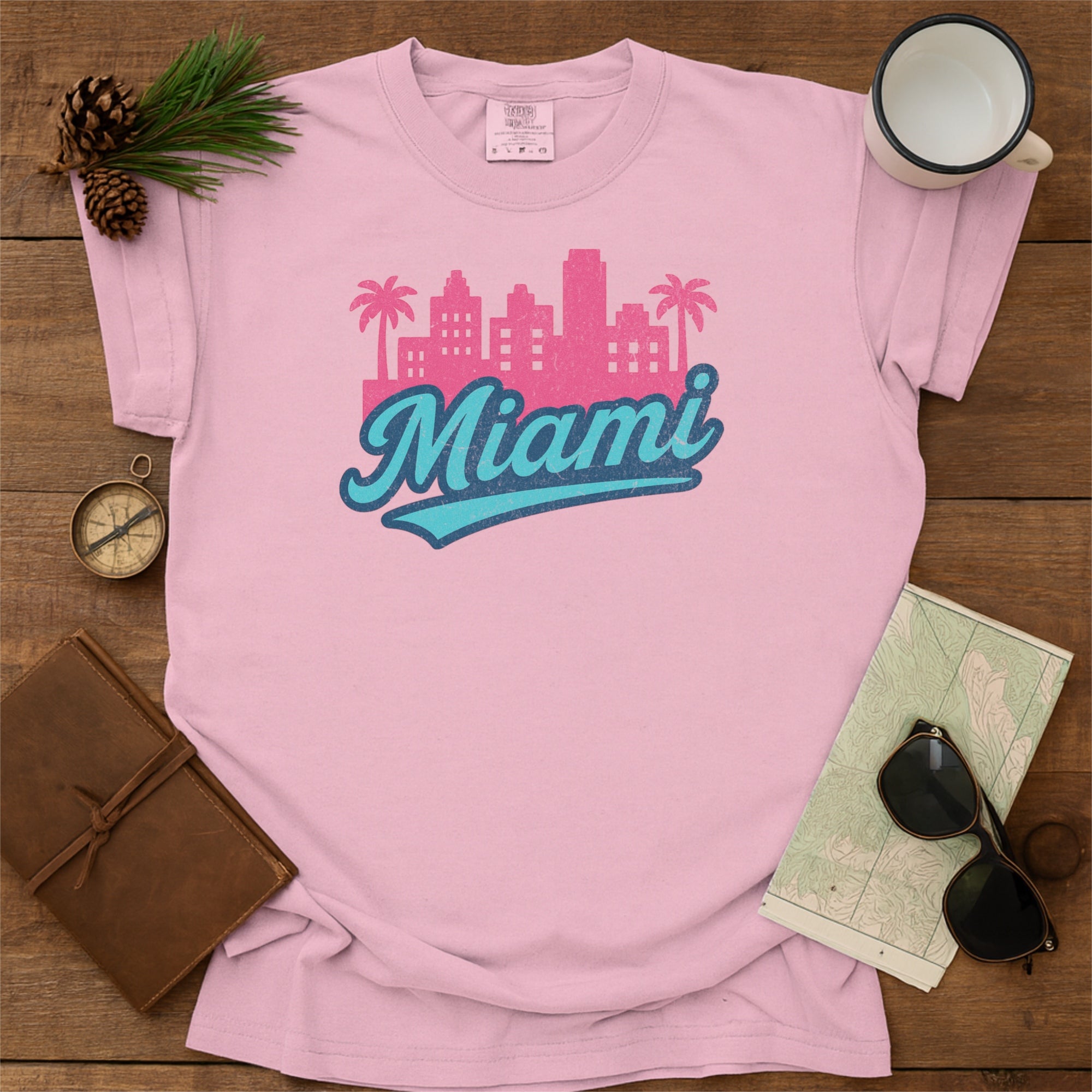 Miami Florida Skyline with Retro Swoosh Comfort Colors Souvenir T-Shirt