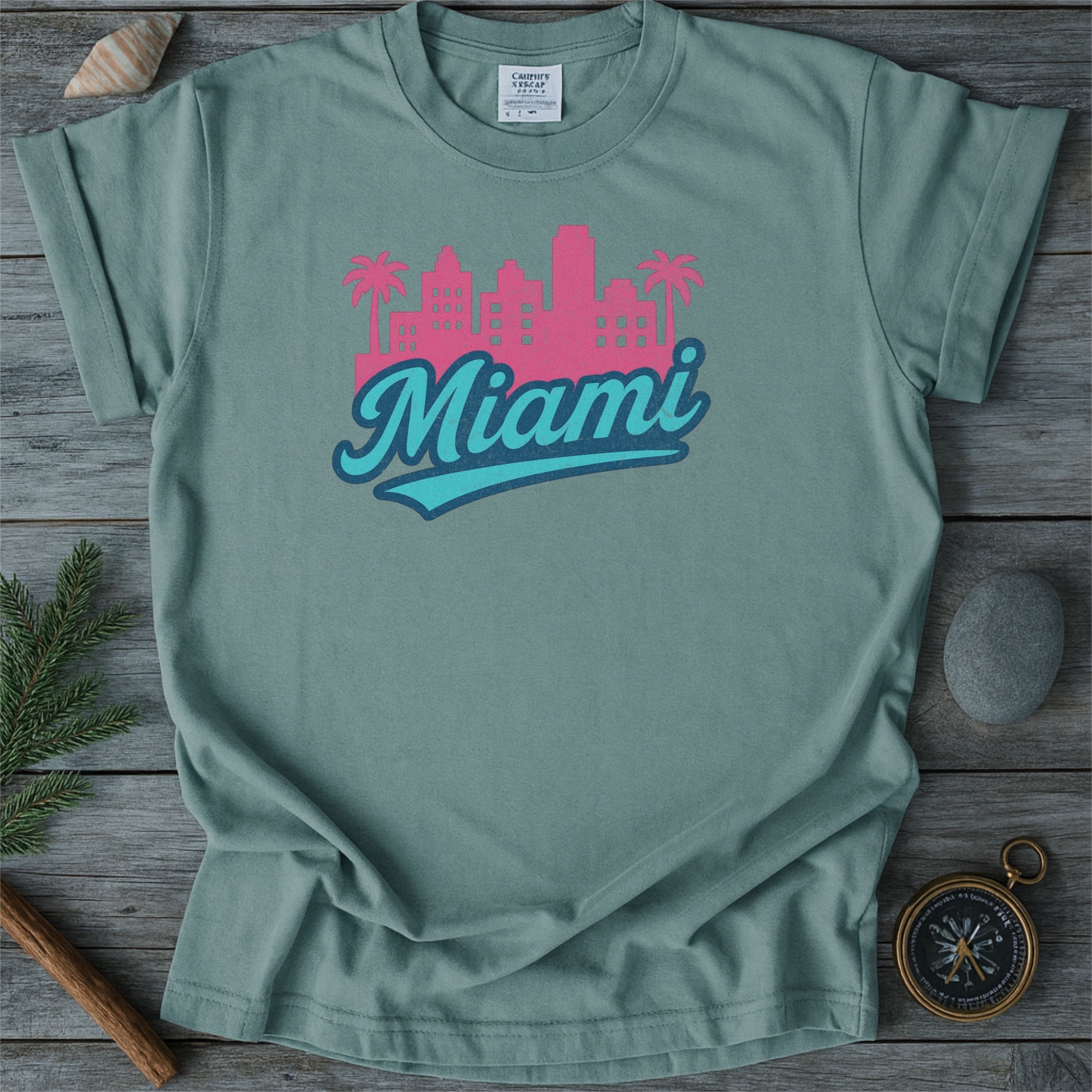 Miami Florida Skyline with Retro Swoosh Comfort Colors Souvenir T-Shirt