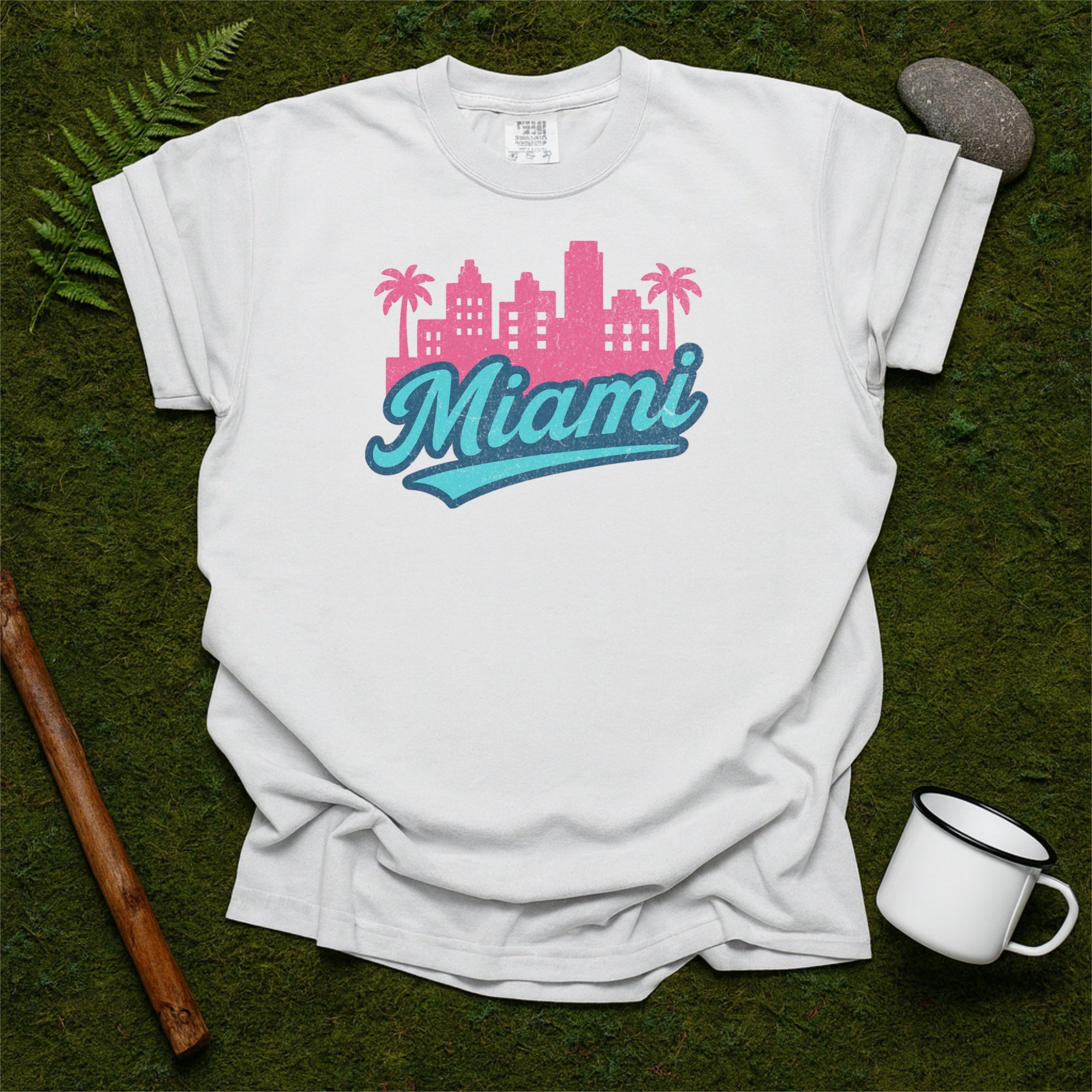 Miami Florida Skyline with Retro Swoosh Comfort Colors Souvenir T-Shirt