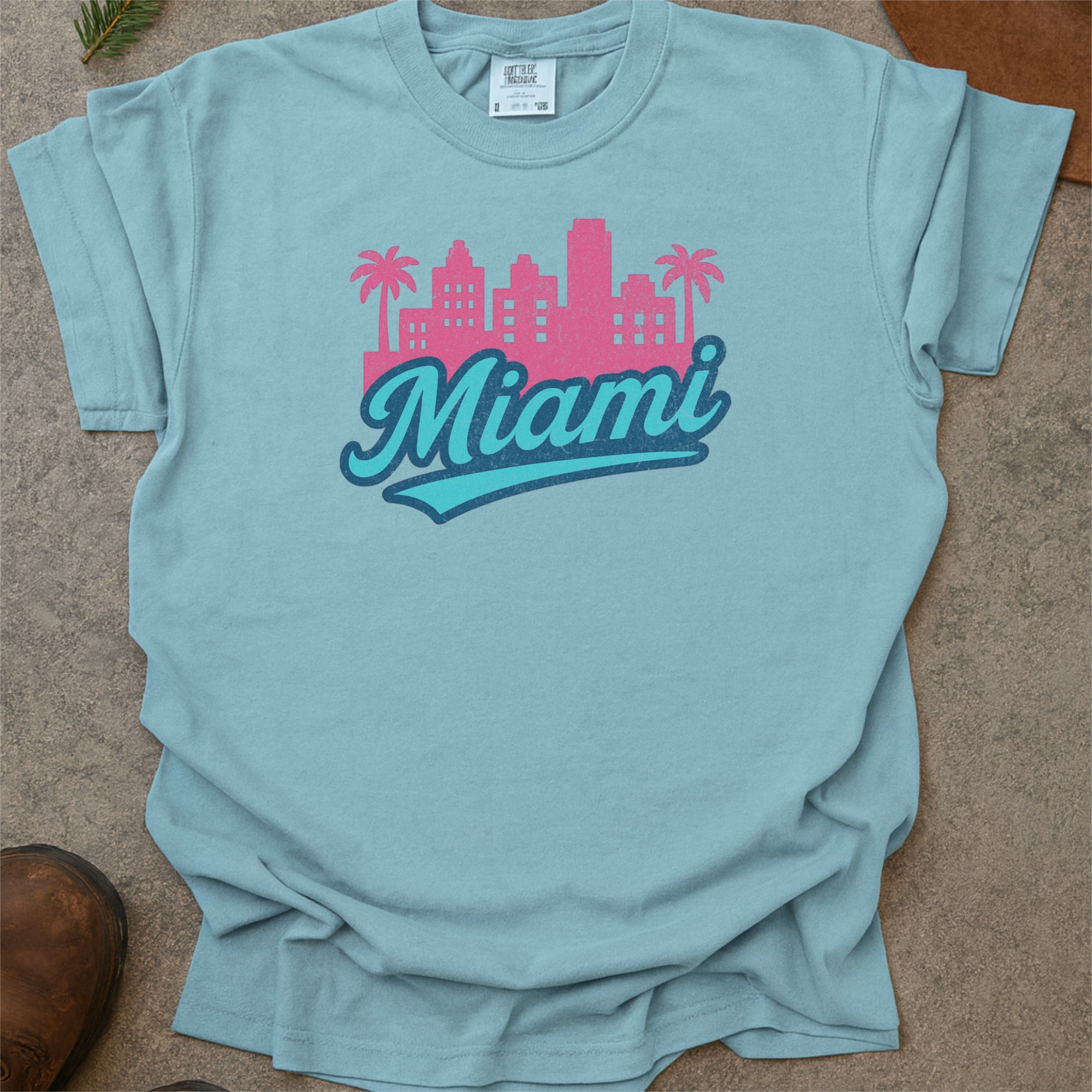 Miami Florida Skyline with Retro Swoosh Comfort Colors Souvenir T-Shirt