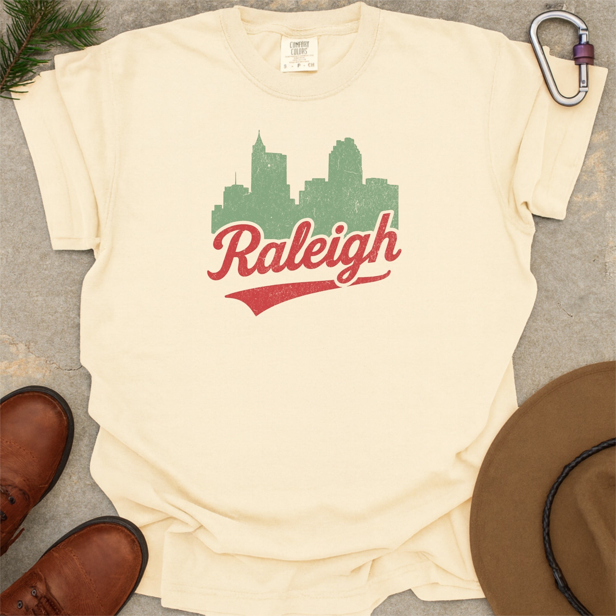 Raleigh NC Skyline with Retro Swoosh Comfort Colors Souvenir T-Shirt