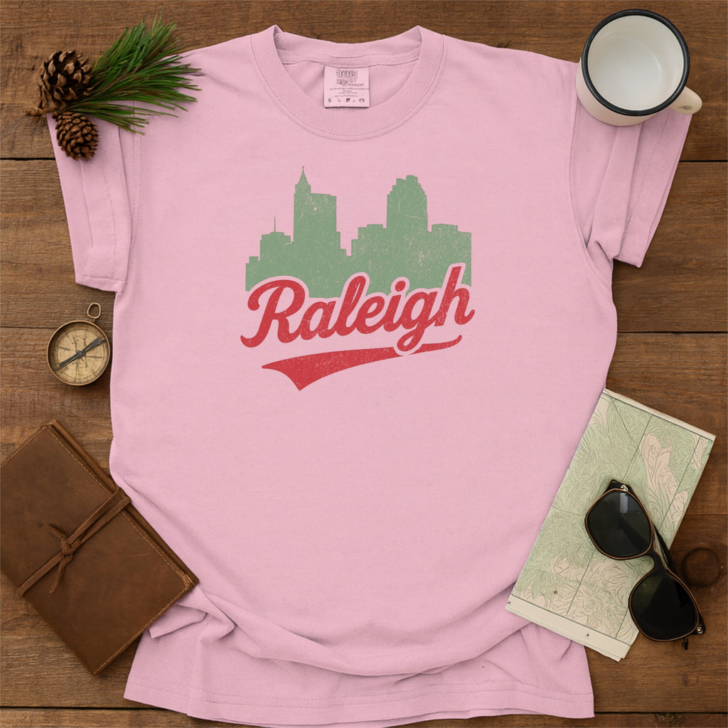 Raleigh NC Skyline with Retro Swoosh Comfort Colors Souvenir T-Shirt
