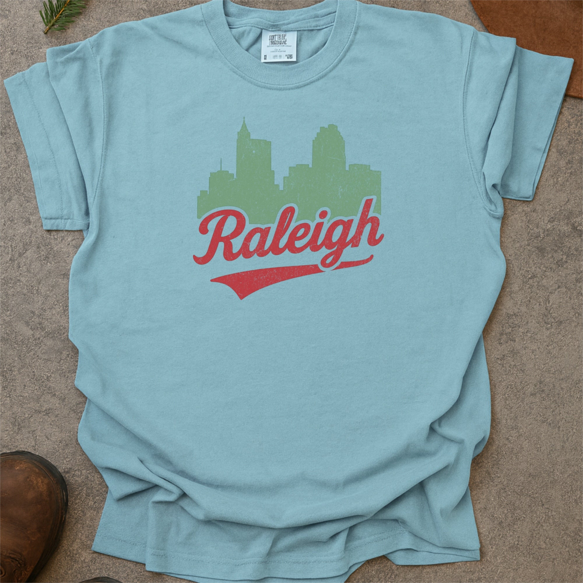 Raleigh NC Skyline with Retro Swoosh Comfort Colors Souvenir T-Shirt