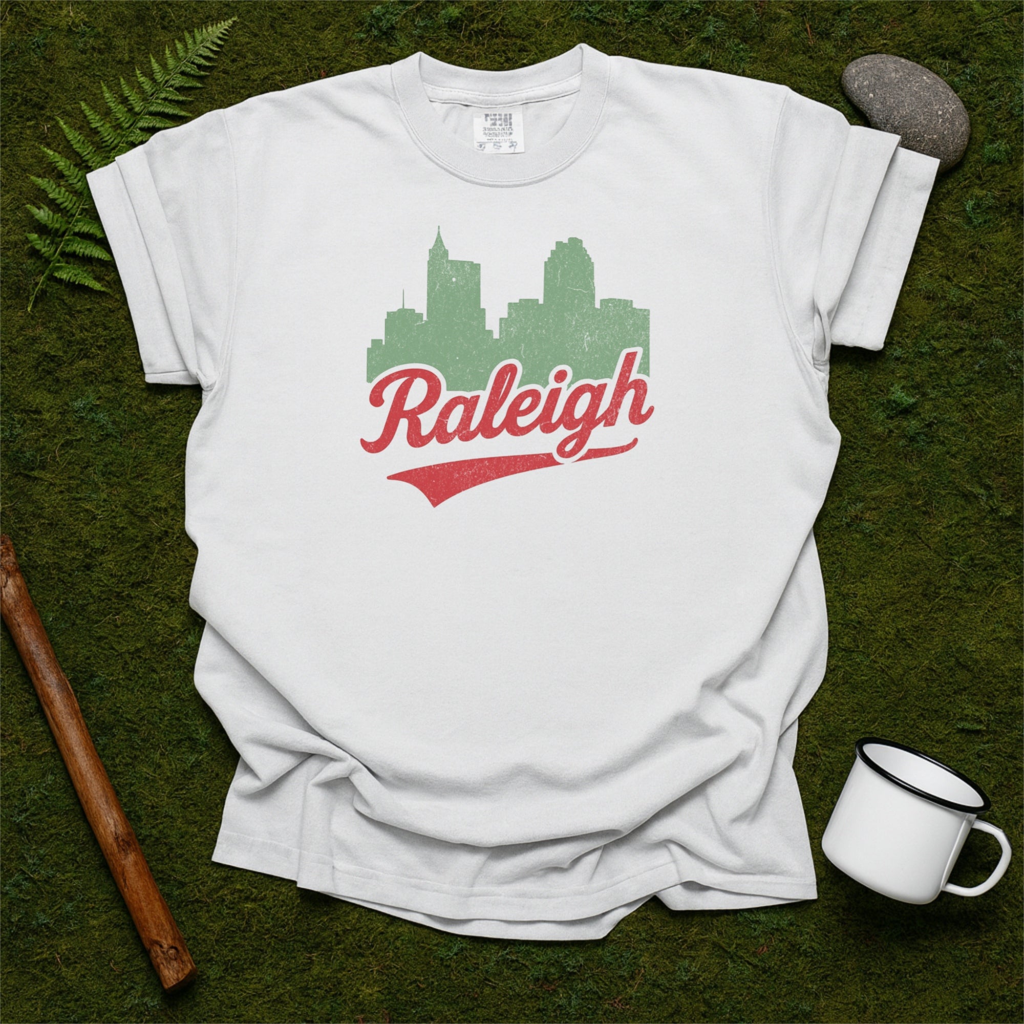 Raleigh NC Skyline with Retro Swoosh Comfort Colors Souvenir T-Shirt