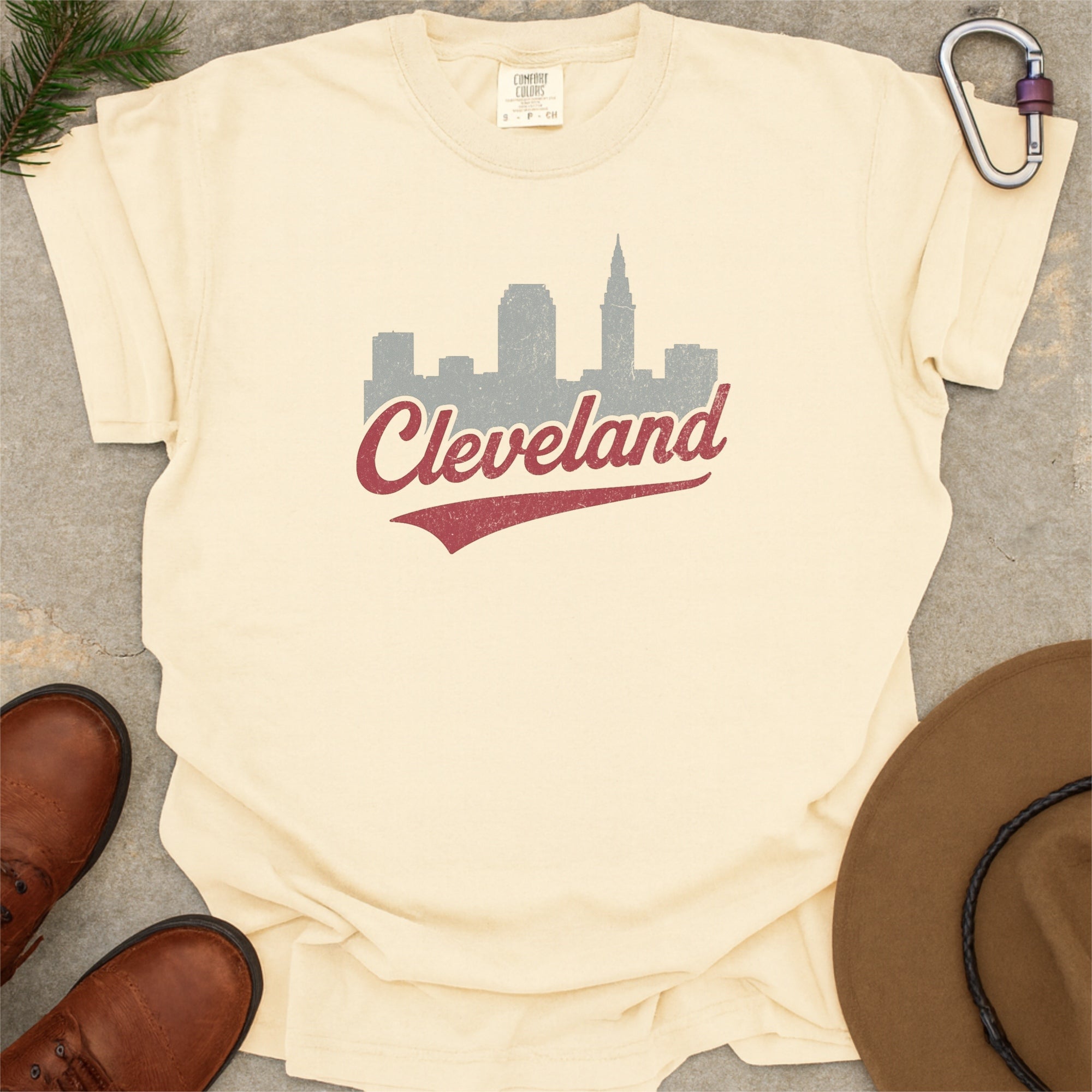 Cleveland Ohio Skyline with Retro Swoosh Comfort Colors Souvenir T-Shirt