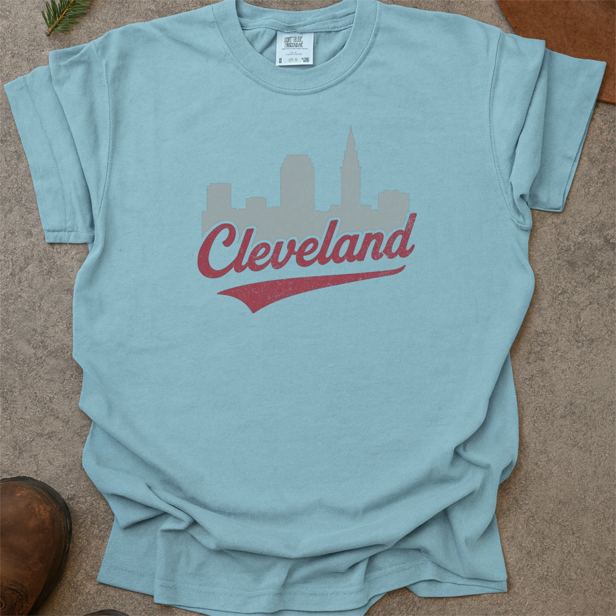 Cleveland Ohio Skyline with Retro Swoosh Comfort Colors Souvenir T-Shirt