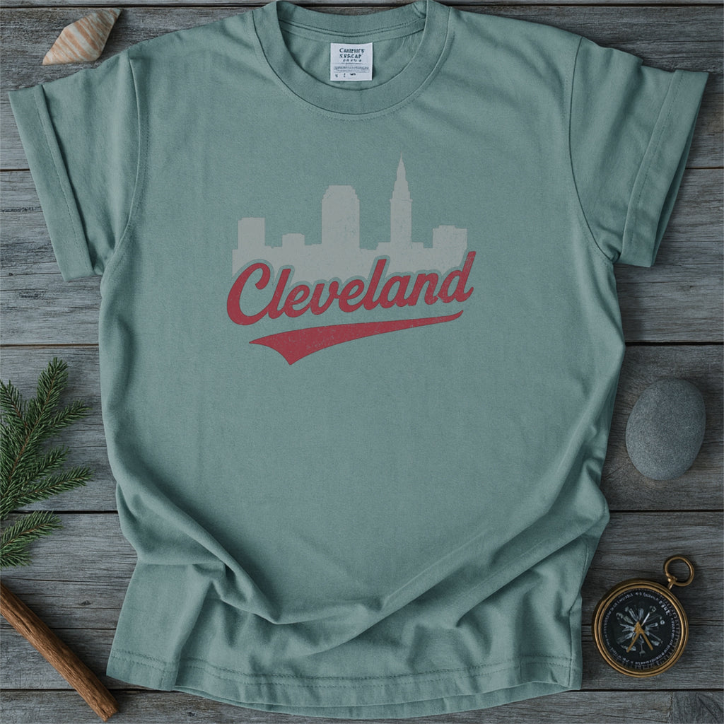 Cleveland Ohio Skyline with Retro Swoosh Comfort Colors Souvenir T-Shirt