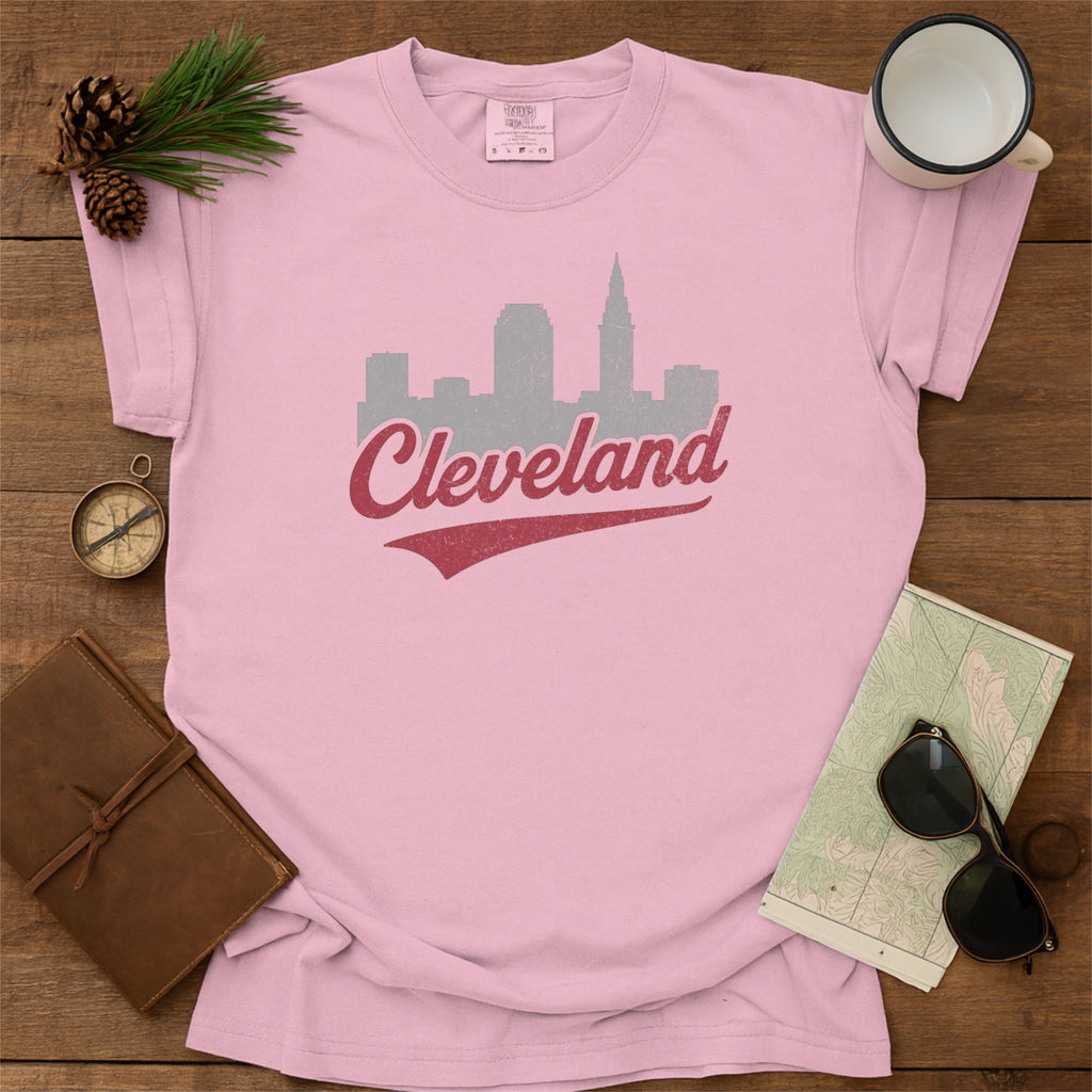 Cleveland Ohio Skyline with Retro Swoosh Comfort Colors Souvenir T-Shirt