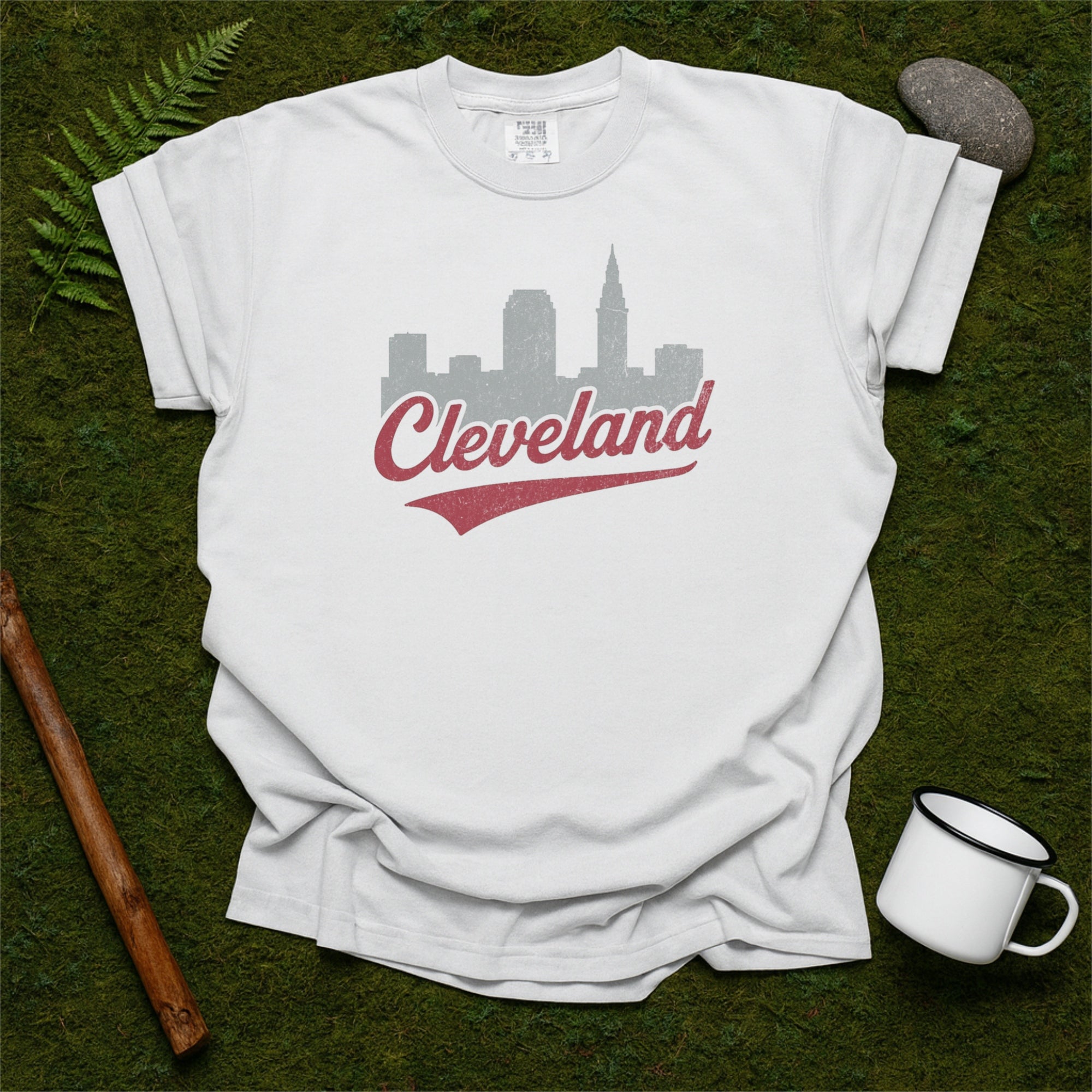 Cleveland Ohio Skyline with Retro Swoosh Comfort Colors Souvenir T-Shirt
