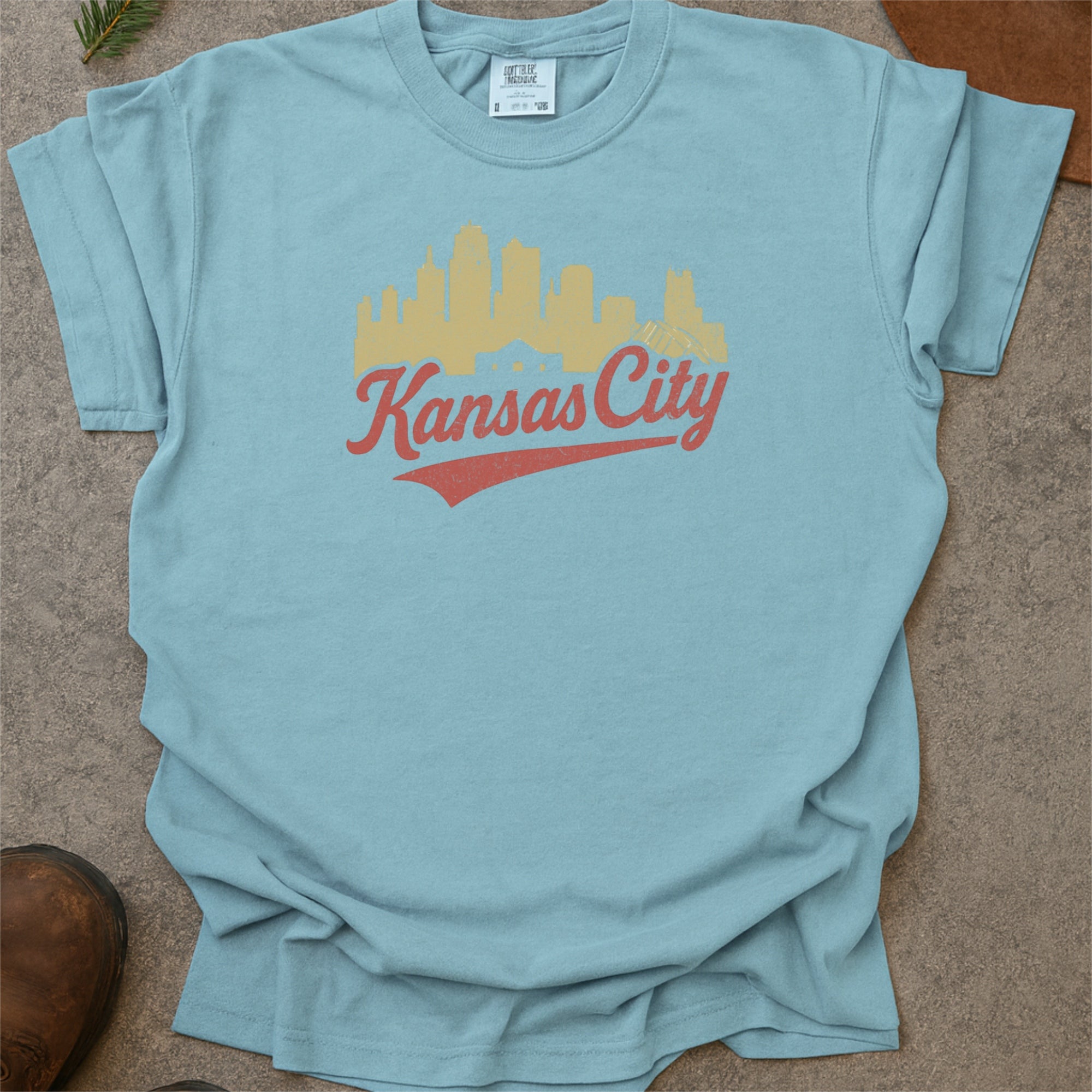 Kansas City Skyline with Retro Swoosh Comfort Colors Souvenir T-Shirt