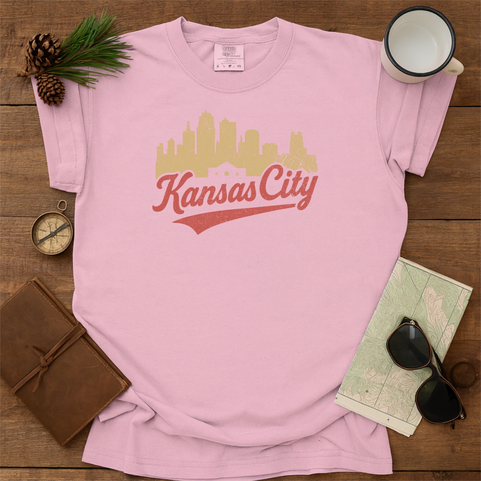 Kansas City Skyline with Retro Swoosh Comfort Colors Souvenir T-Shirt
