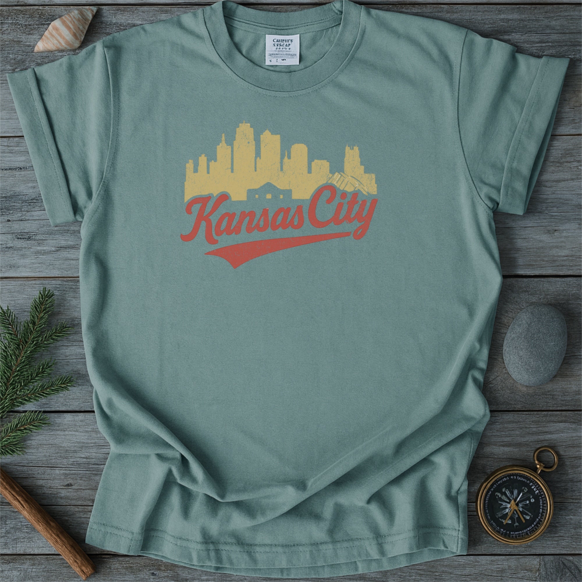 Kansas City Skyline with Retro Swoosh Comfort Colors Souvenir T-Shirt