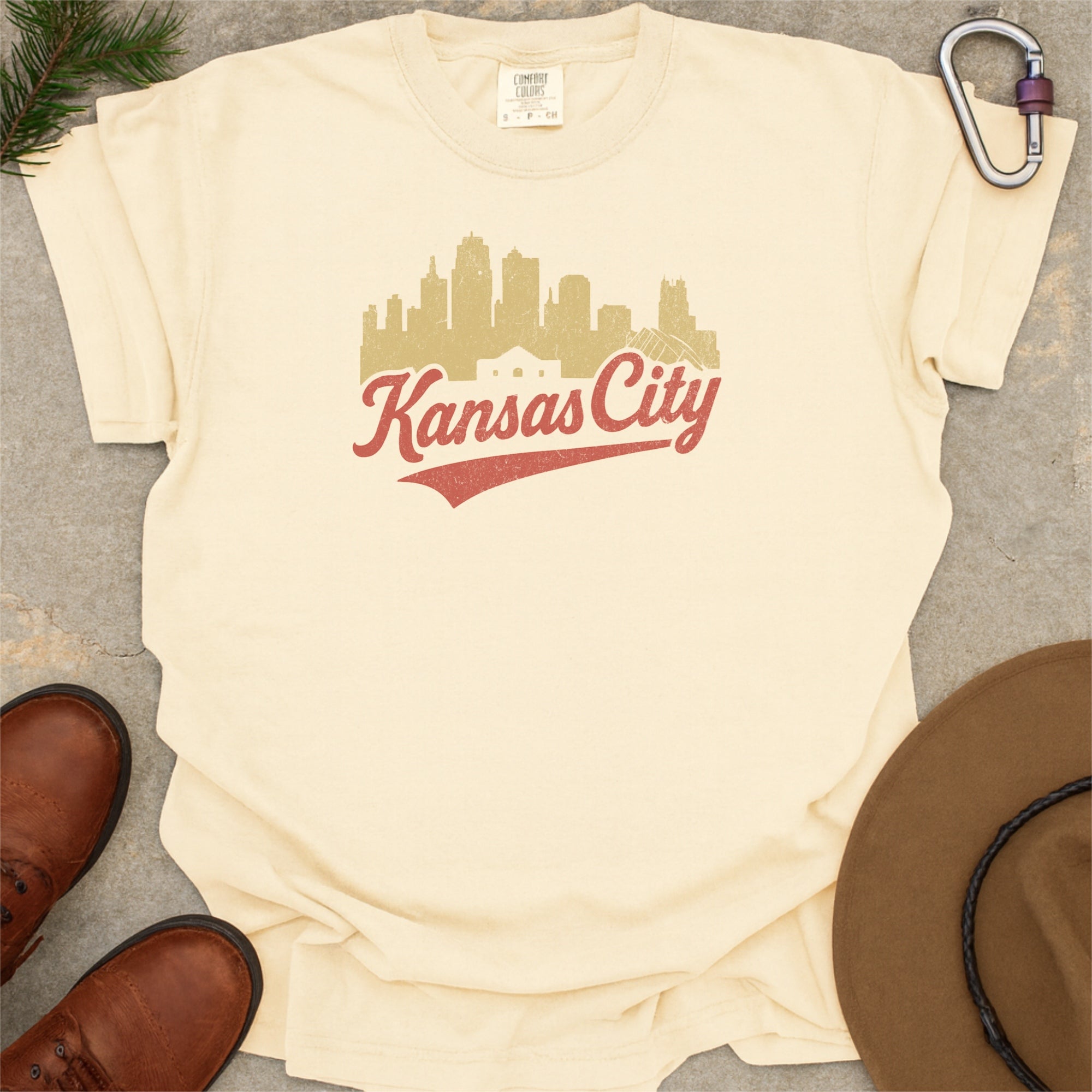 Kansas City Skyline with Retro Swoosh Comfort Colors Souvenir T-Shirt