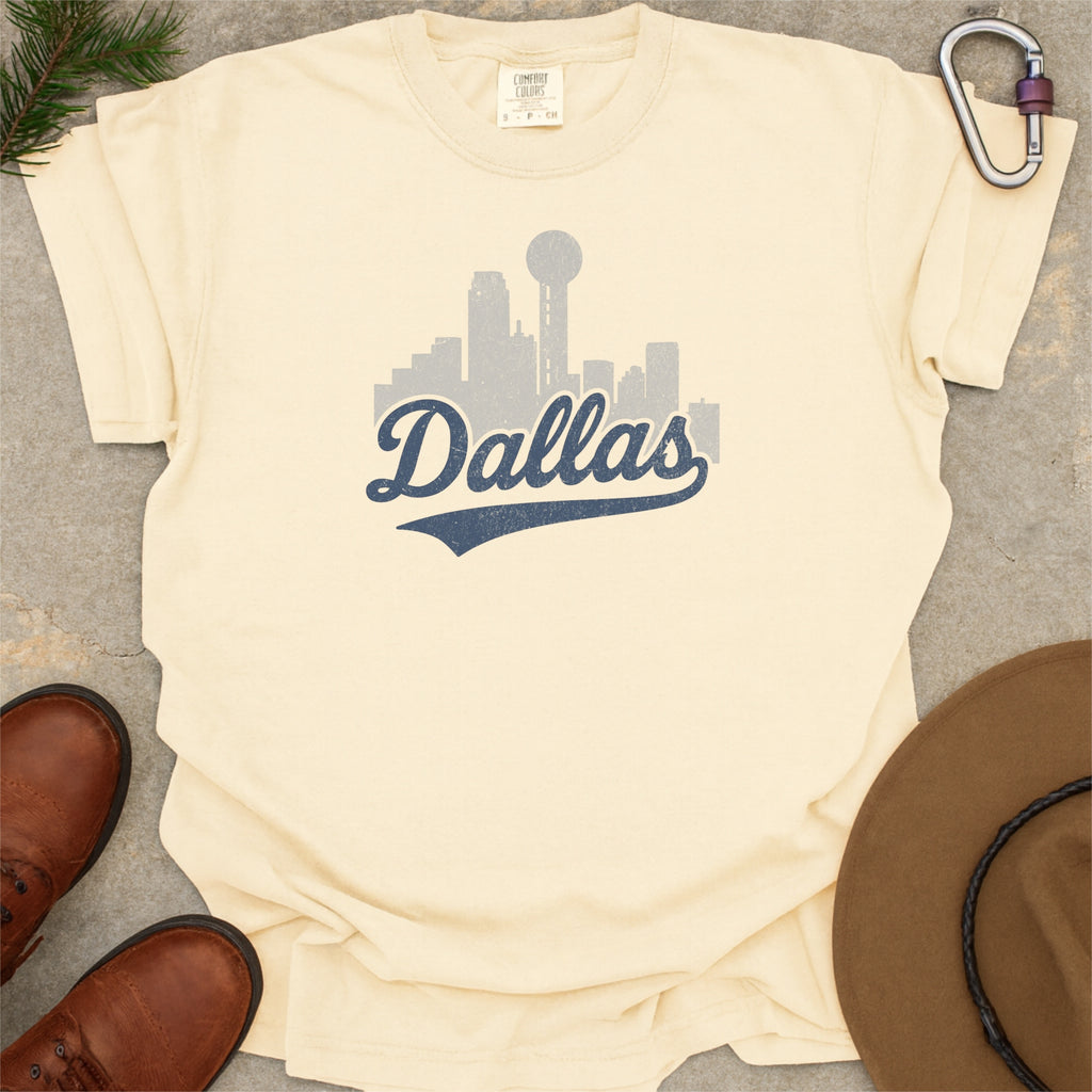 Dallas Texas Skyline with Retro Swoosh Comfort Colors Souvenir T-Shirt