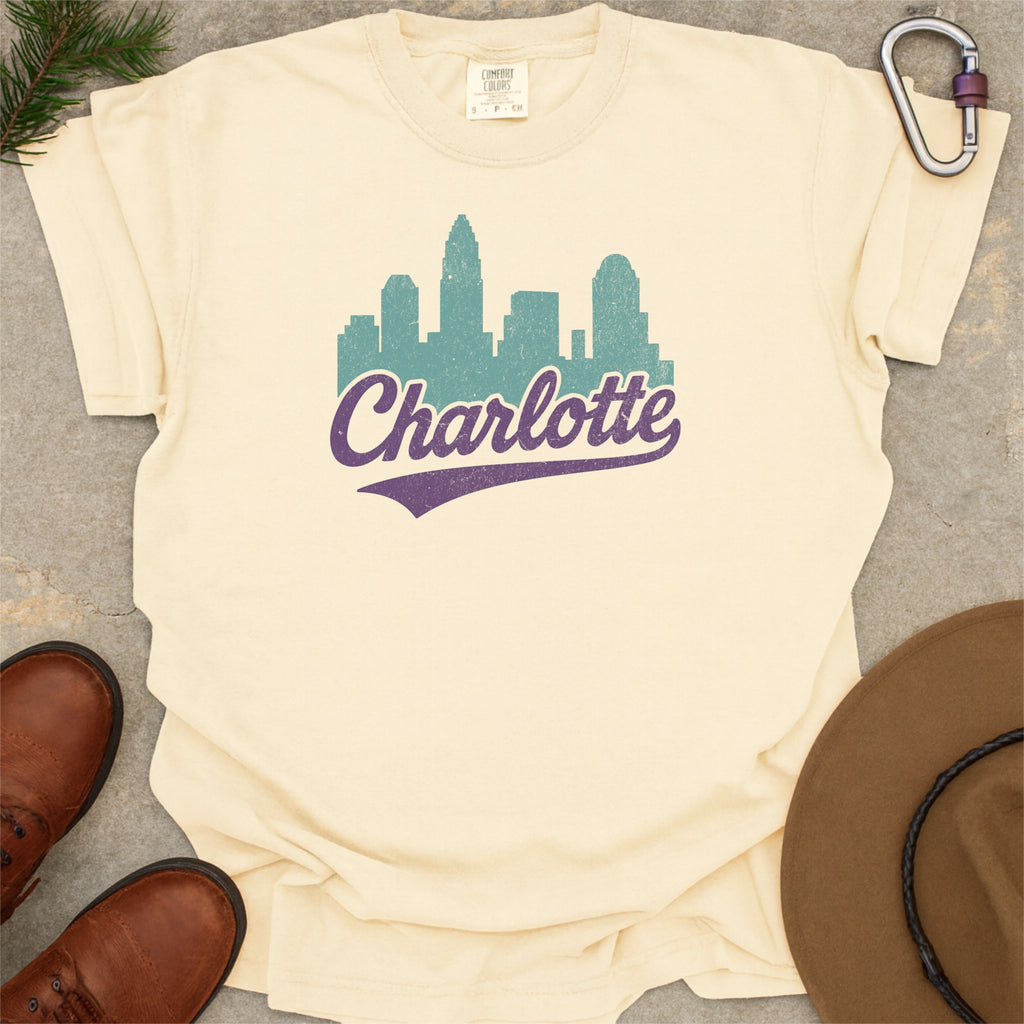 Charlotte NC Skyline with Retro Swoosh Comfort Colors Souvenir T-Shirt