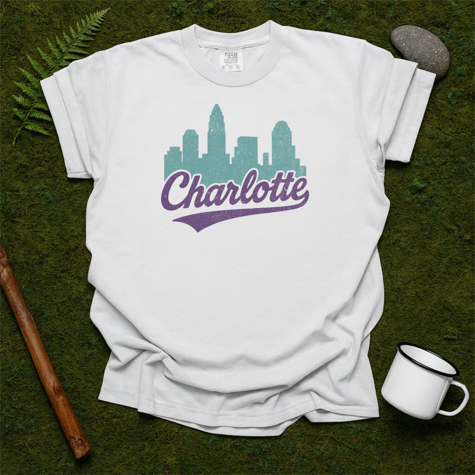 Charlotte NC Skyline with Retro Swoosh Comfort Colors Souvenir T-Shirt