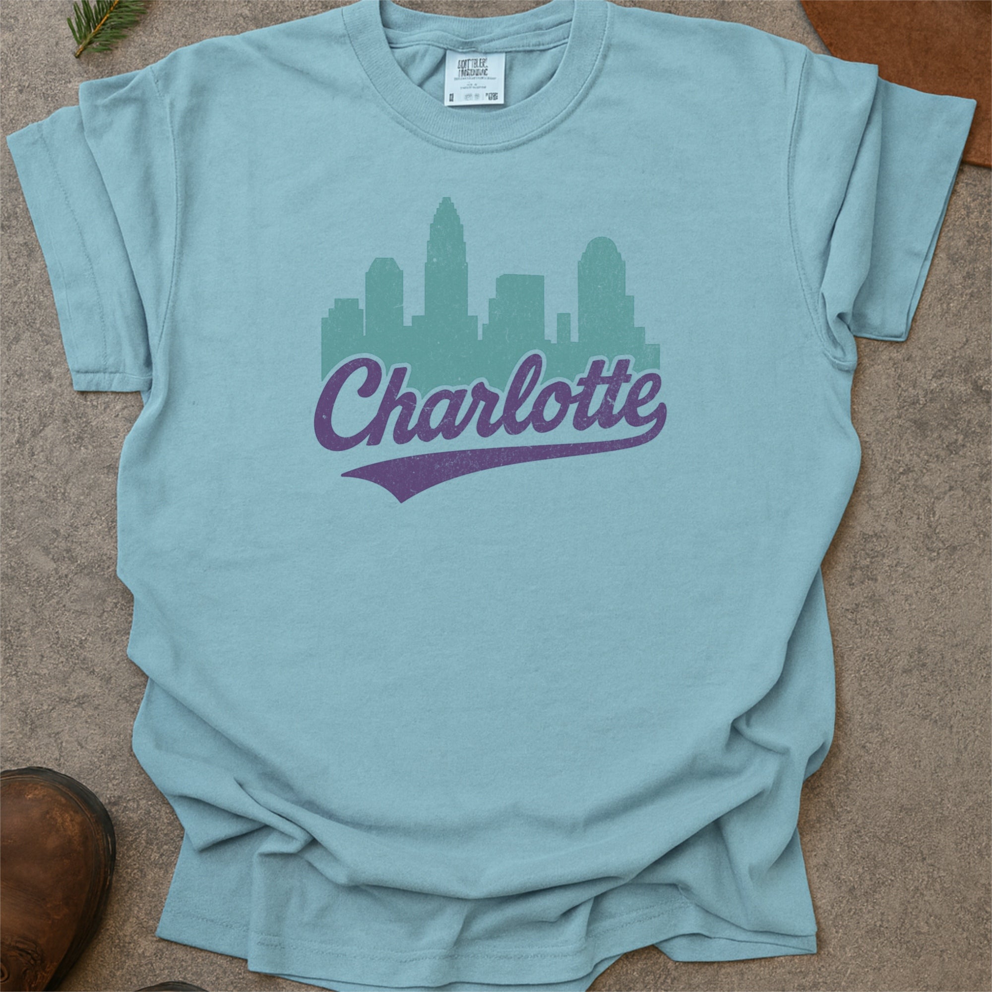 Charlotte NC Skyline with Retro Swoosh Comfort Colors Souvenir T-Shirt