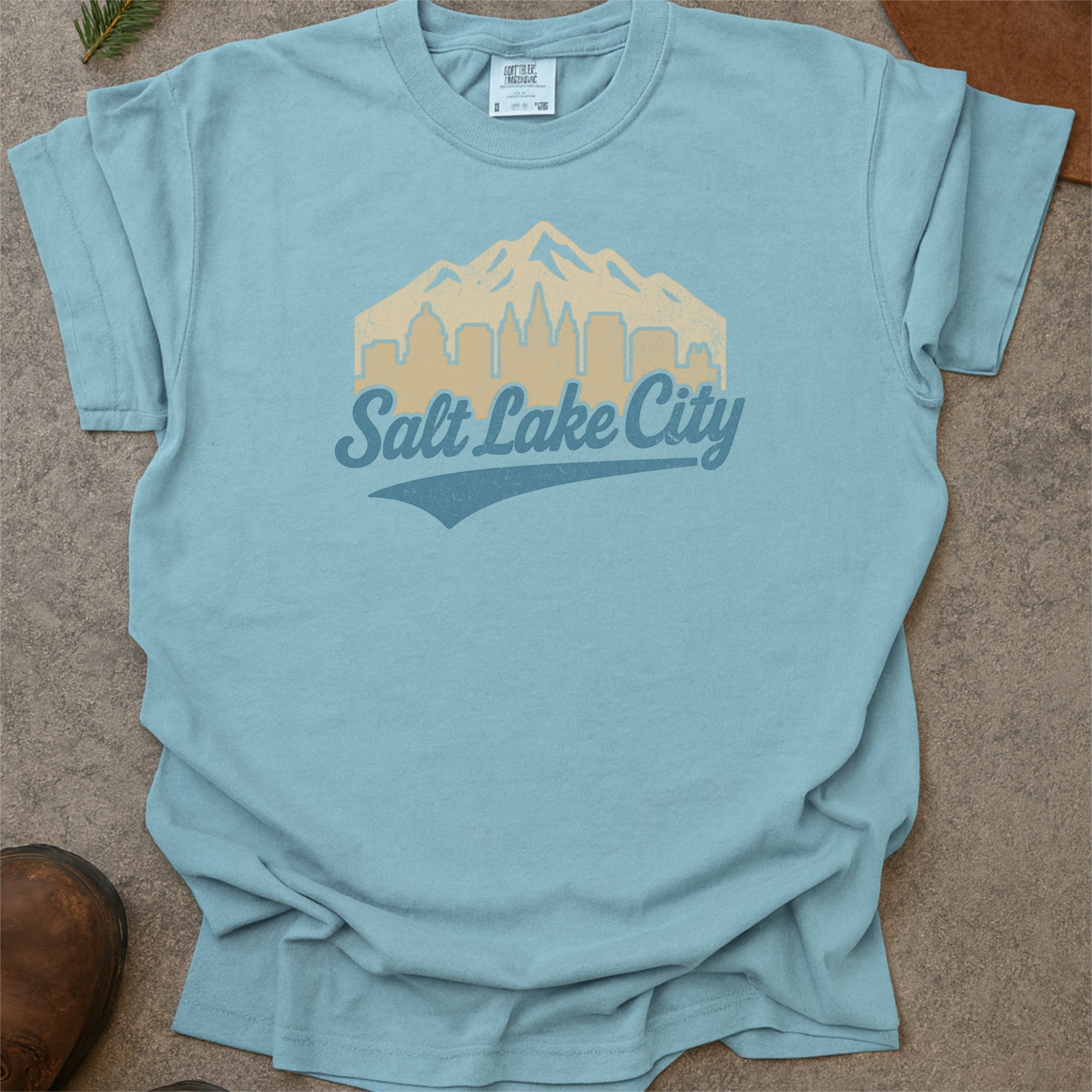 Salt Lake City Skyline with Retro Swoosh Comfort Colors Souvenir T-Shirt